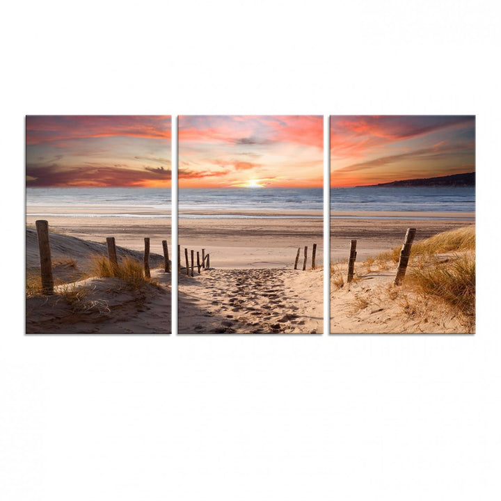 The Sunset on the Sea Wall Art Canvas Print beautifully captures a beach sunset and waves, enhanced with a UV-protective coating.