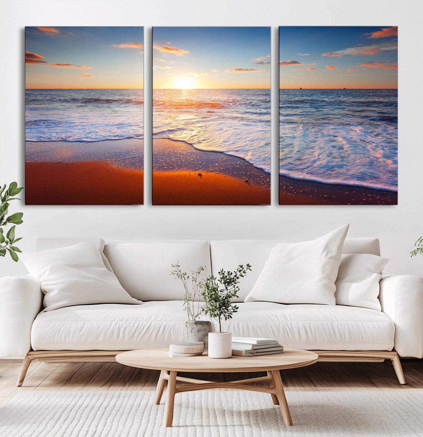 96736-MGV-CV-60X30-3P-Tropical Ocean Sunset Wall Art Canvas Print, Golden Beach Horizon Coastal Island Decor for Home, Office
