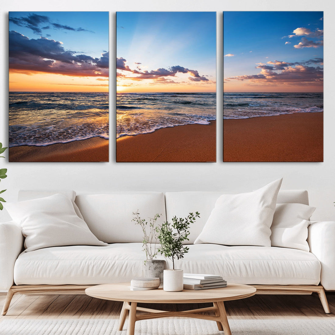 Serene Ocean Sunset Canvas Print, Golden Hour Beach Wall Art