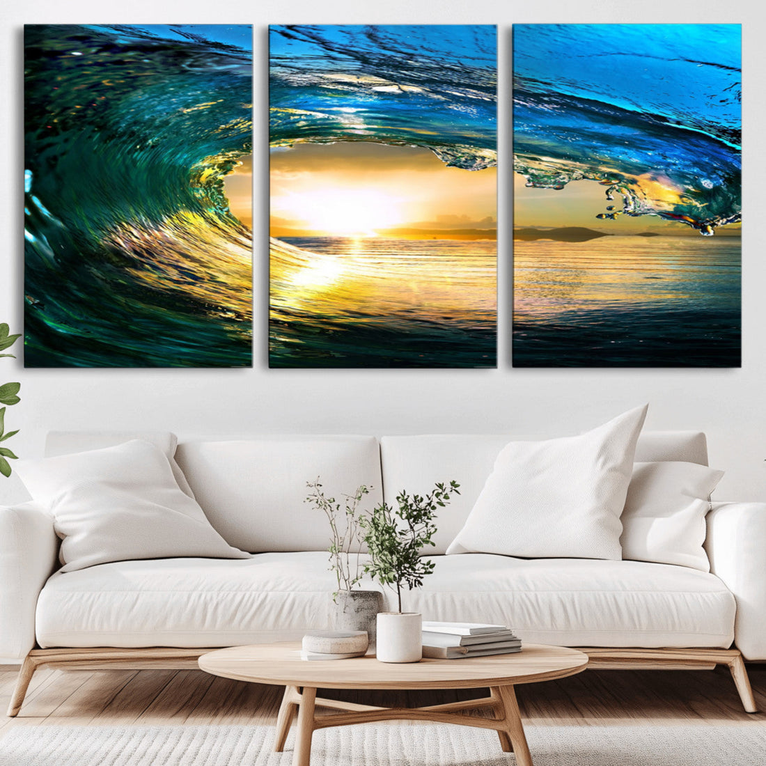 Ocean Wave at Sunset Canvas Art, Large Wall Print of Vibrant Surfing Wave