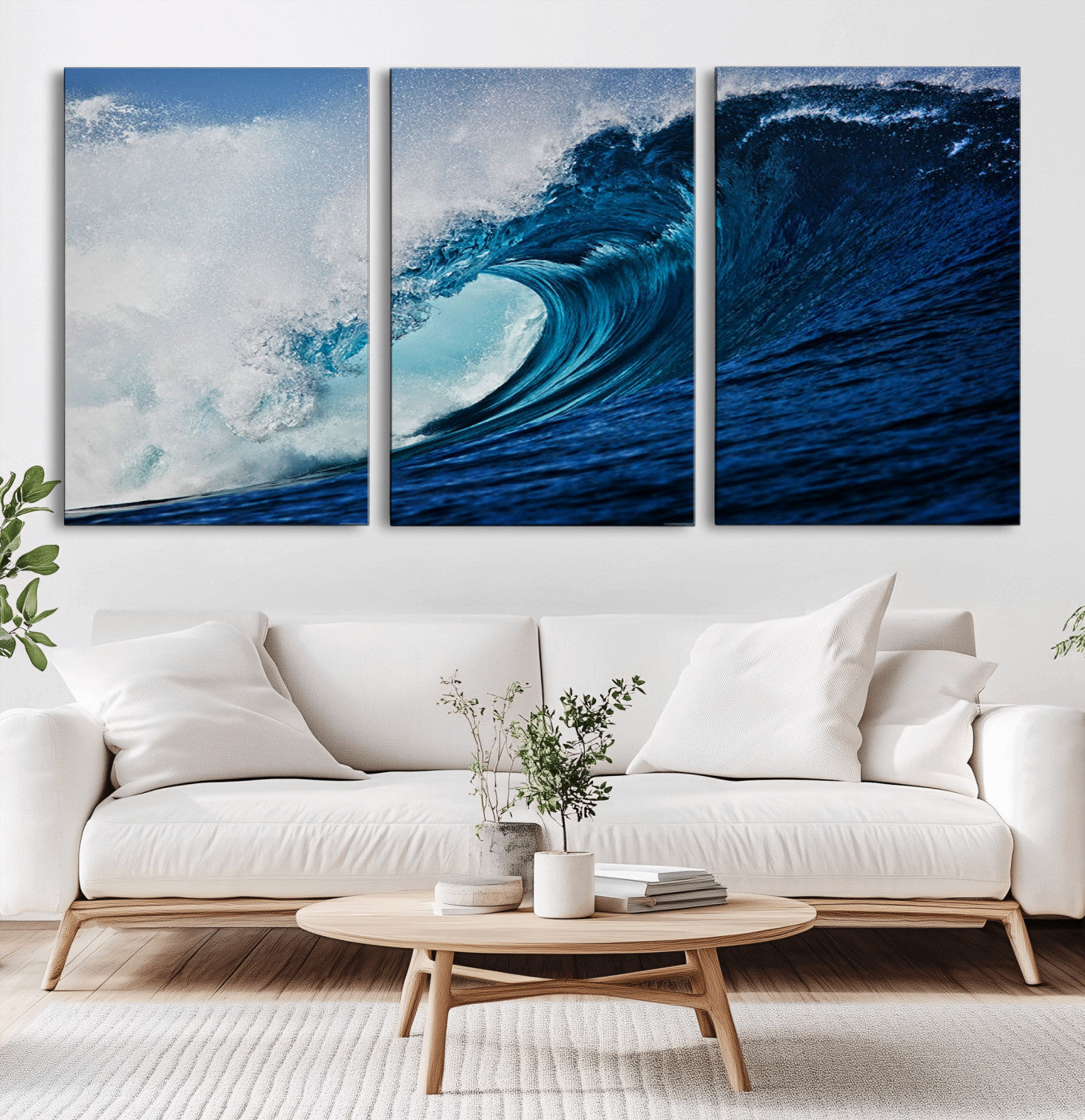 MGV-CV-60X30-3P - Ocean Wave at Sunset Canvas Art, Large Wall Print of Vibrant Water Waves, Coastal Art for Living