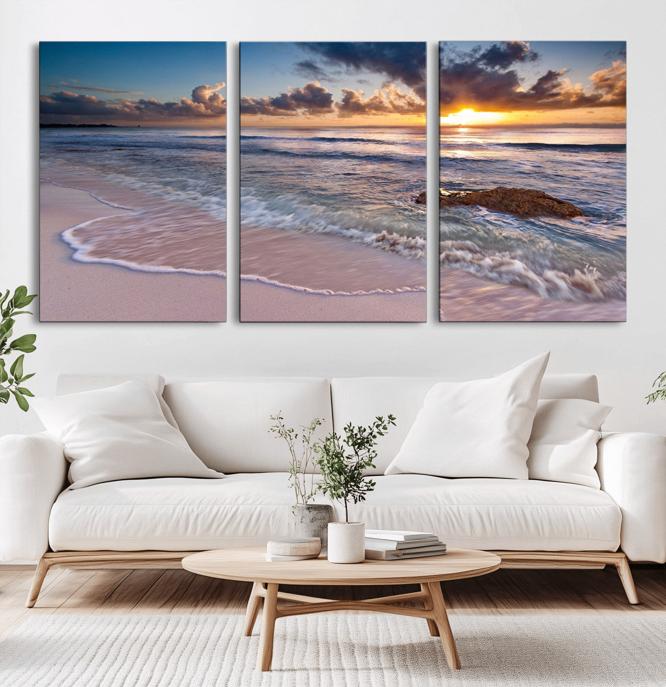 MGV-CV-60X30-3P - Sea Ocean Sunset Beach Wall Art Canvas Print