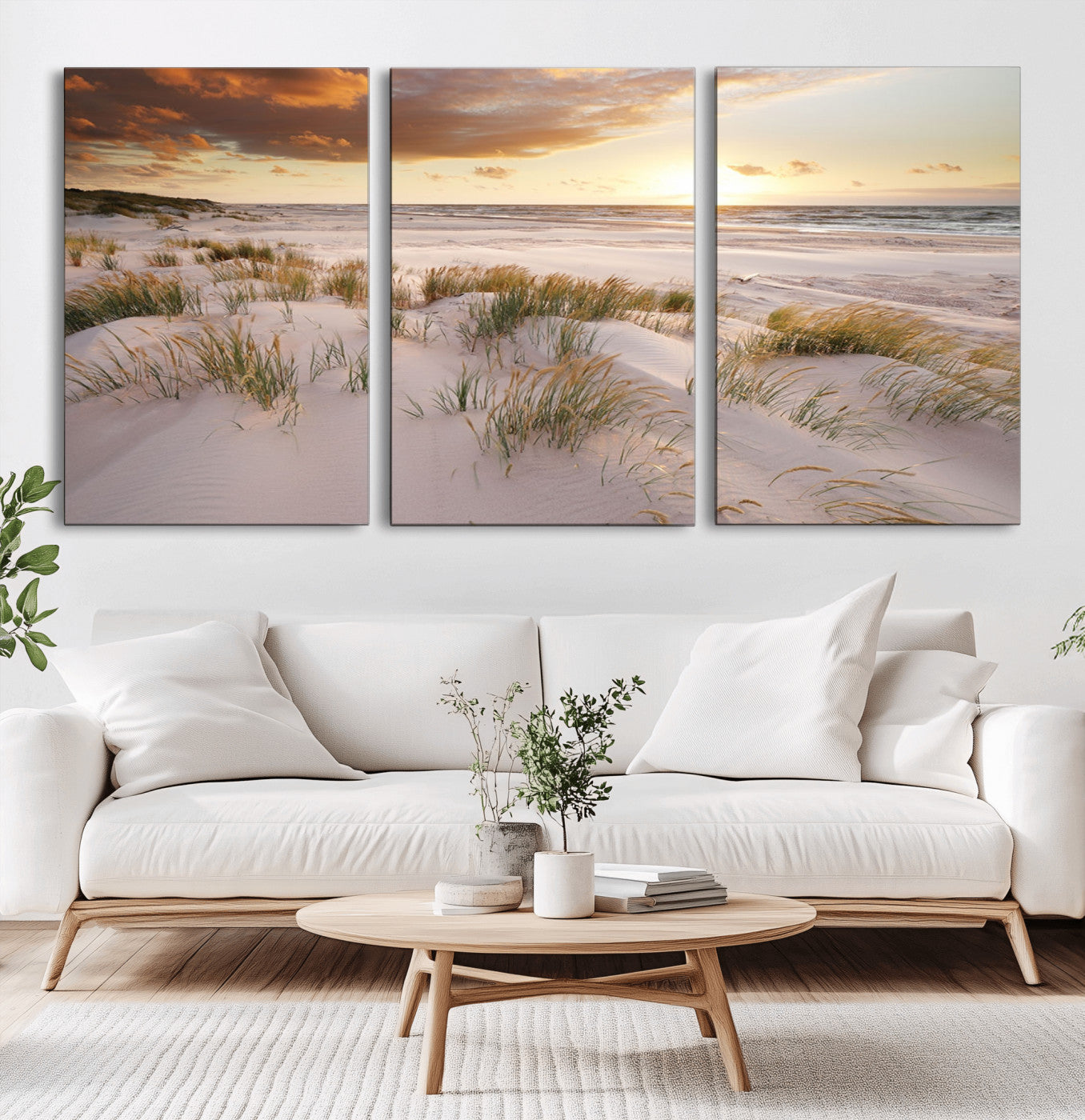MGV-CV-60X30-3P - Flight Over Coastal Beach Landscape, Flight Over Coastal Beach Print Canvas Wall Art