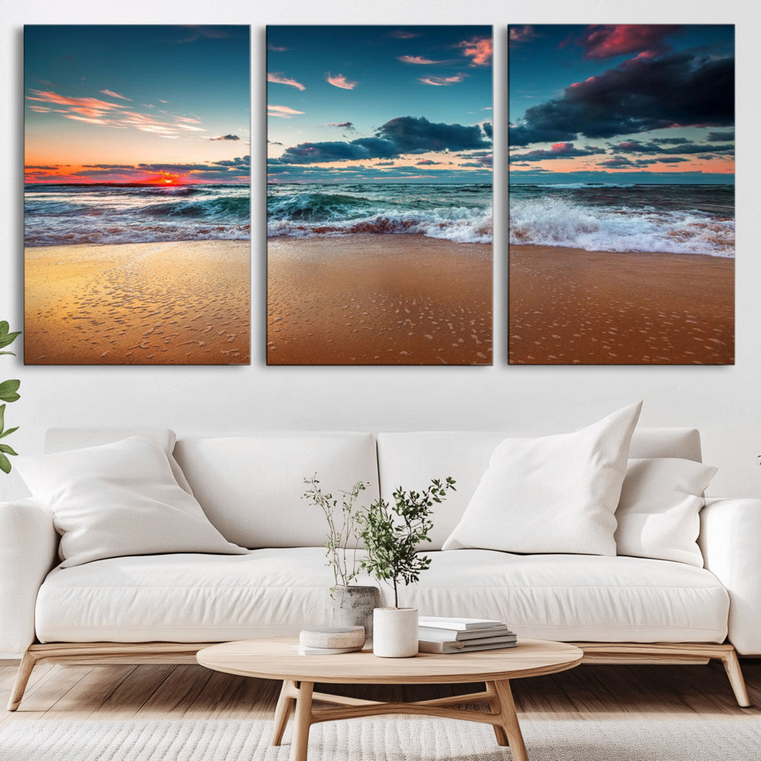Sunset on Beach Wall Art Ocean Beach Canvas Print