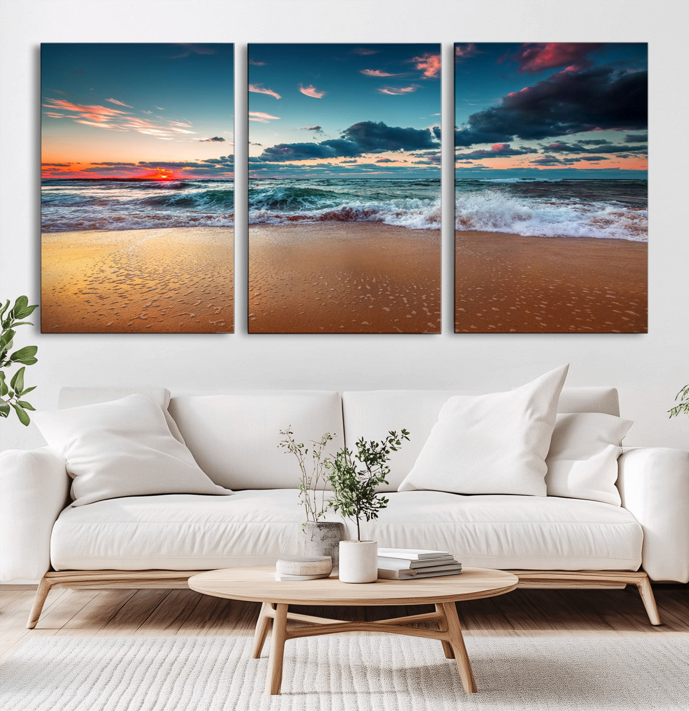 MGV-CV-60X30-3P - Sunset on Beach Wall Art Ocean Beach Canvas Print