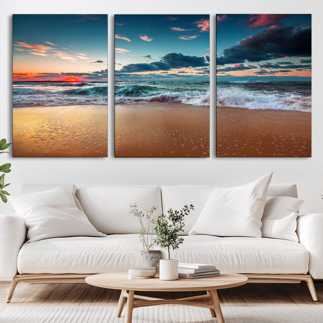 Sunset Ocean Beach Wall Art | Giclee Canvas Print, Coastal Seascape, Beach Decor