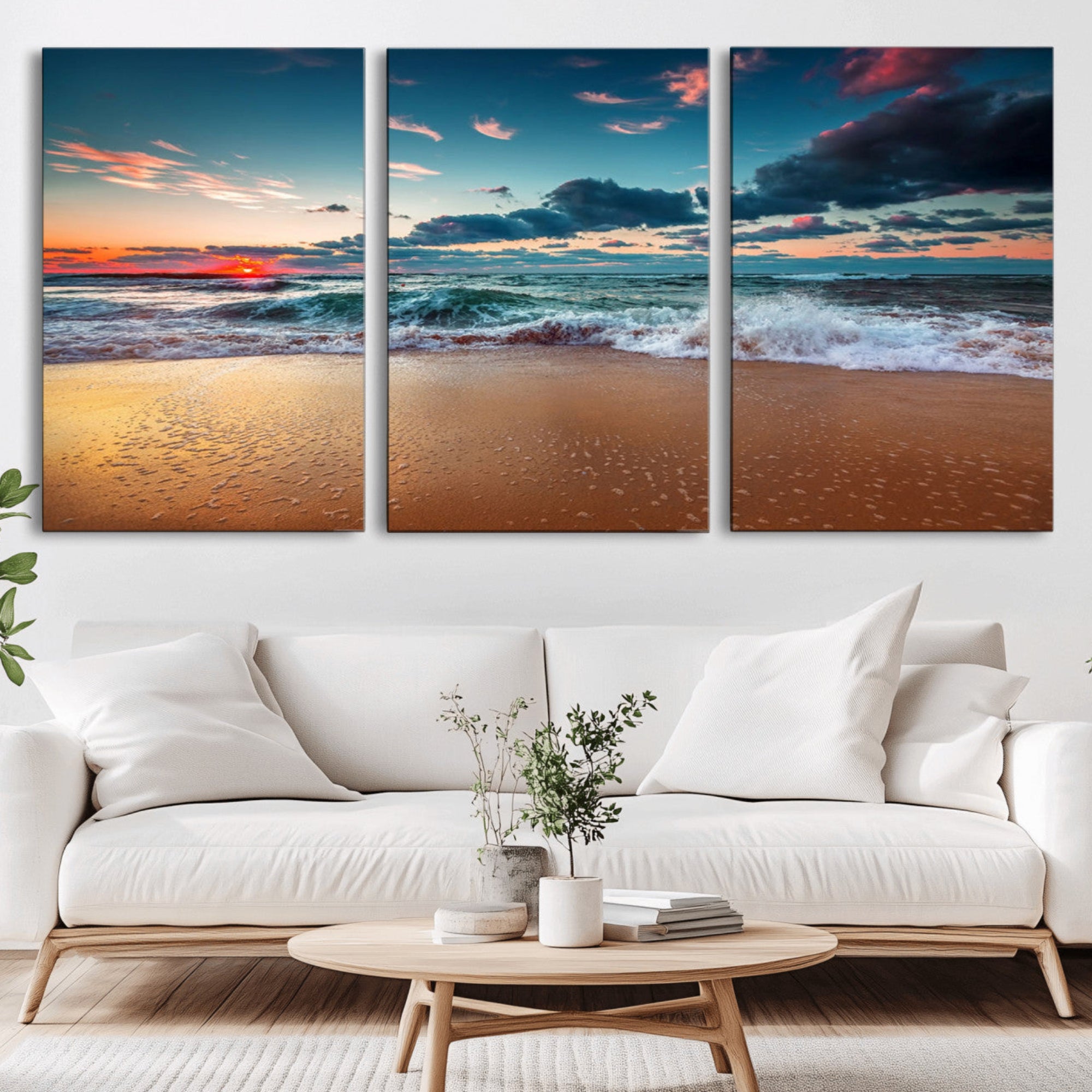 46642-MGV-CV-36X24-Sunset Ocean Beach Wall Art – Giclee Canvas Print, Coastal Seascape, Ready to Hang, Beach Decor,