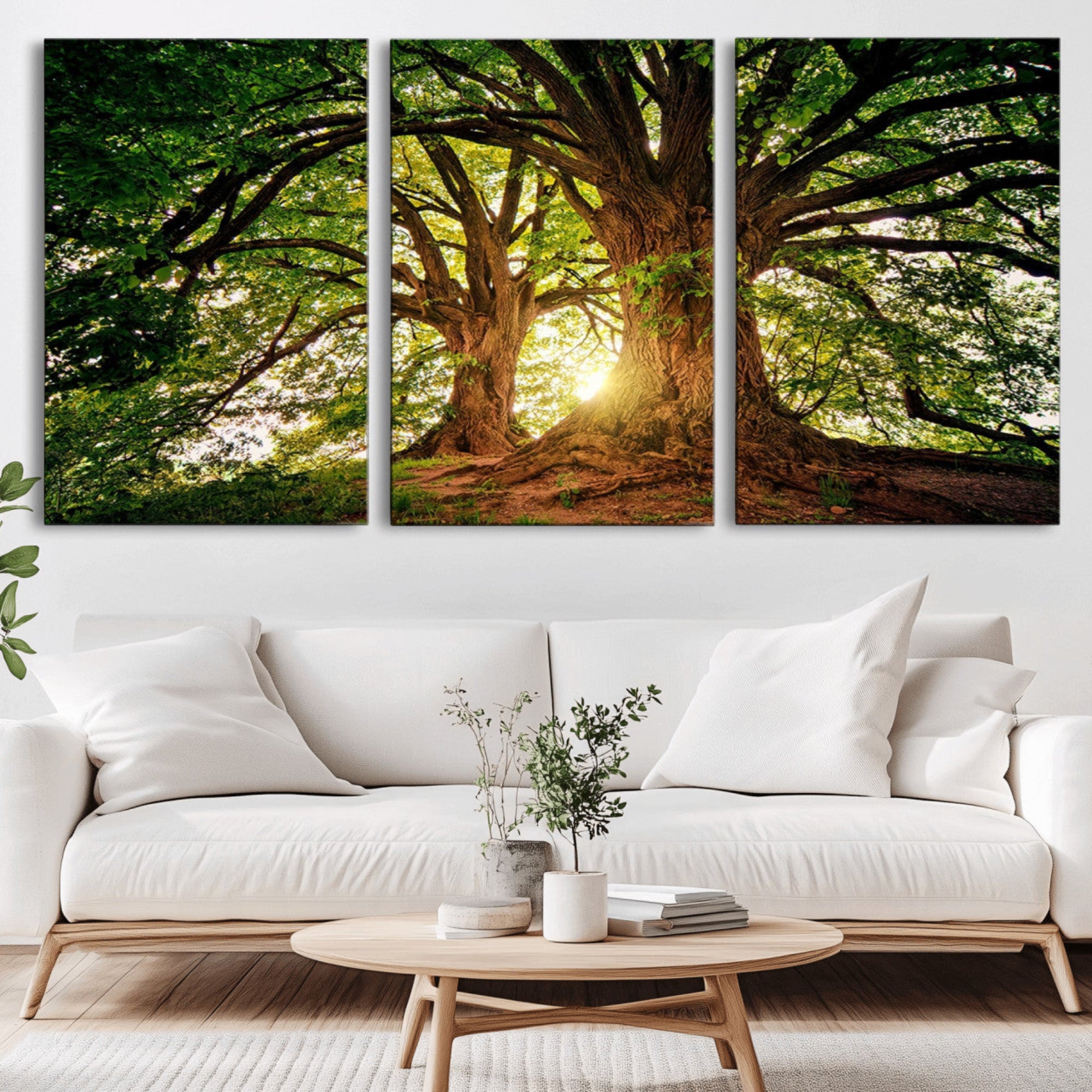 52150-MGV-CV-36X24-Majestic Ancient Tree Wall Art, NatureCanvas Print, Woodland Art, Tree of Life Artwork, Sunlit