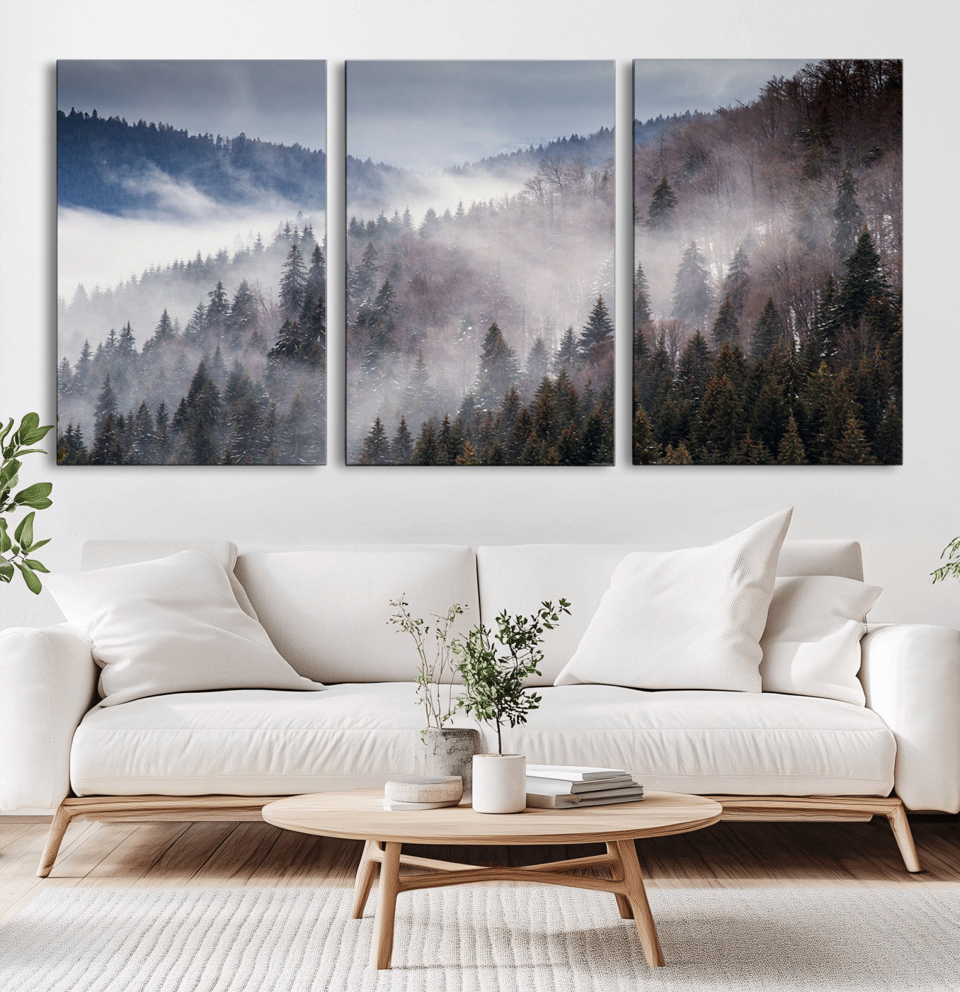 MGV-CV-60X30-3P - Beautiful Rising Fog in Winter Mountain Landscape- Framed Rising Fog in Winter Mountain Canvas