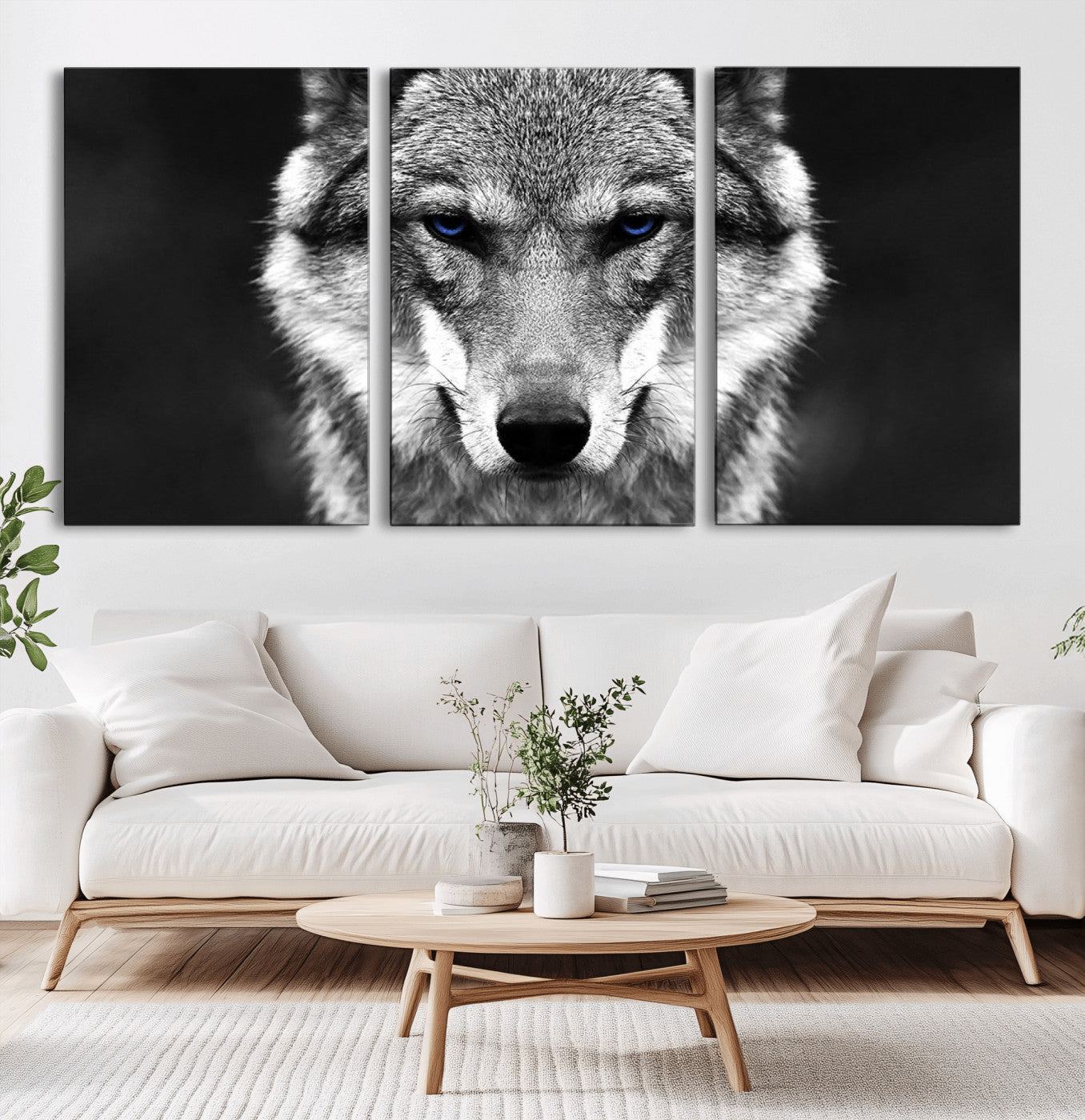 MGV-CV-60X30-3P - Black and White Wild Wolf Wall Art Canvas Print