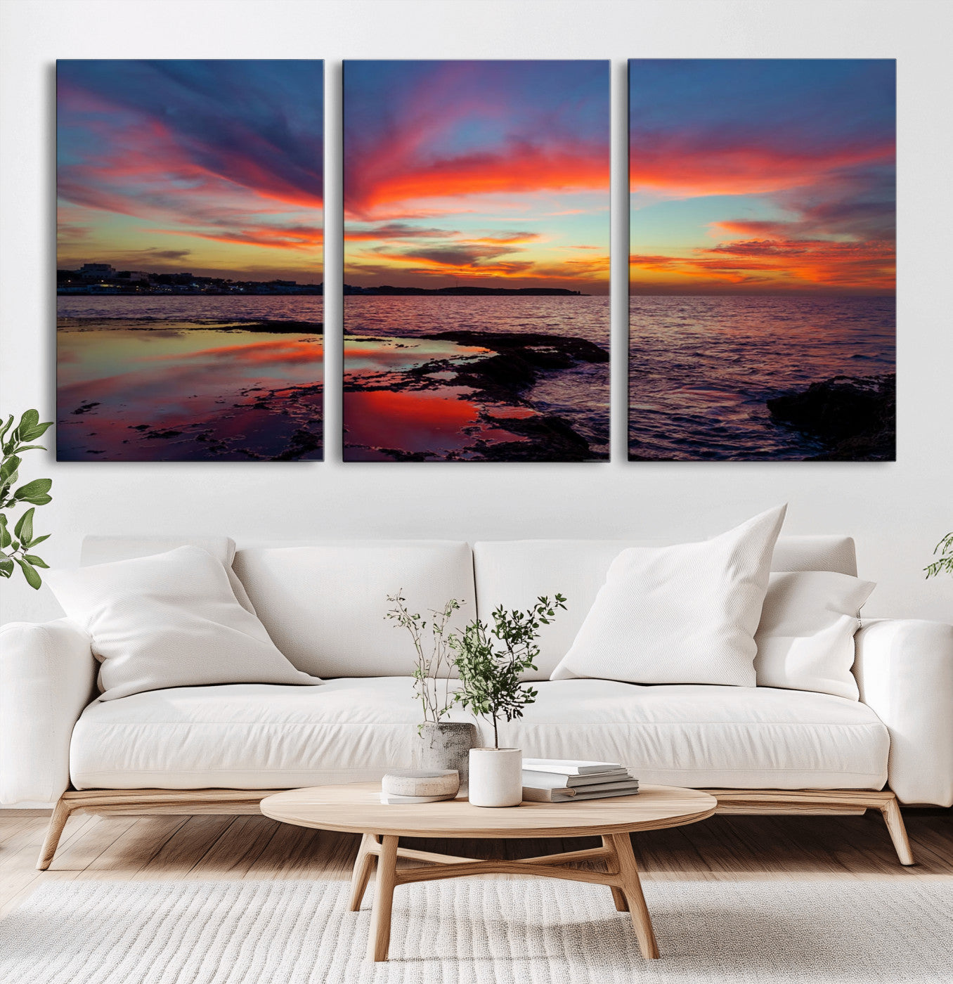 MGV-CV-60X30-3P - Glorious Sunset on The Beach Wall Art Canvas Print