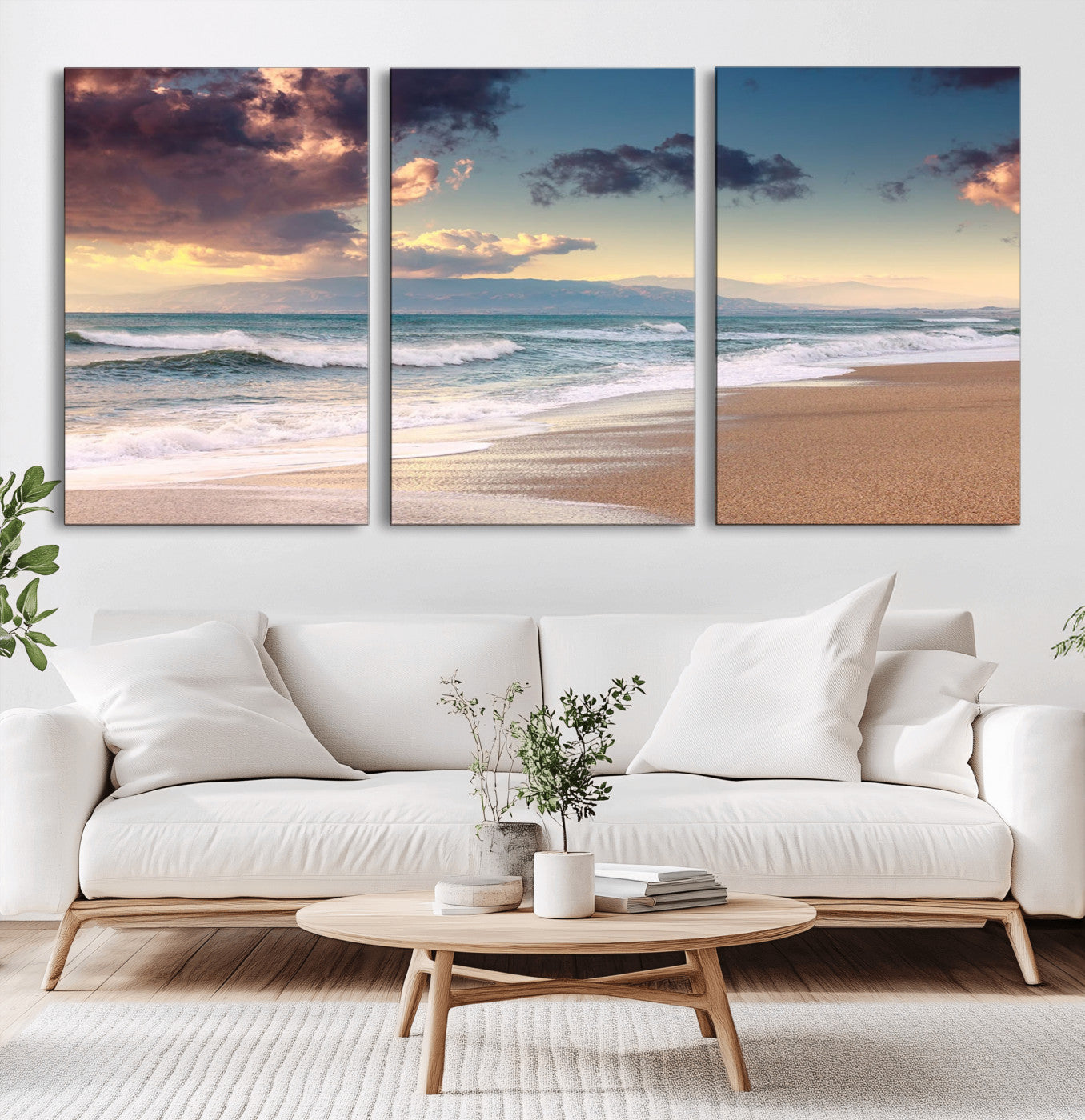 MGV-CV-60X30-3P - Cloudy Weather Beach Sunset Canvas Print | Sunrise Wall Art Canvas Print