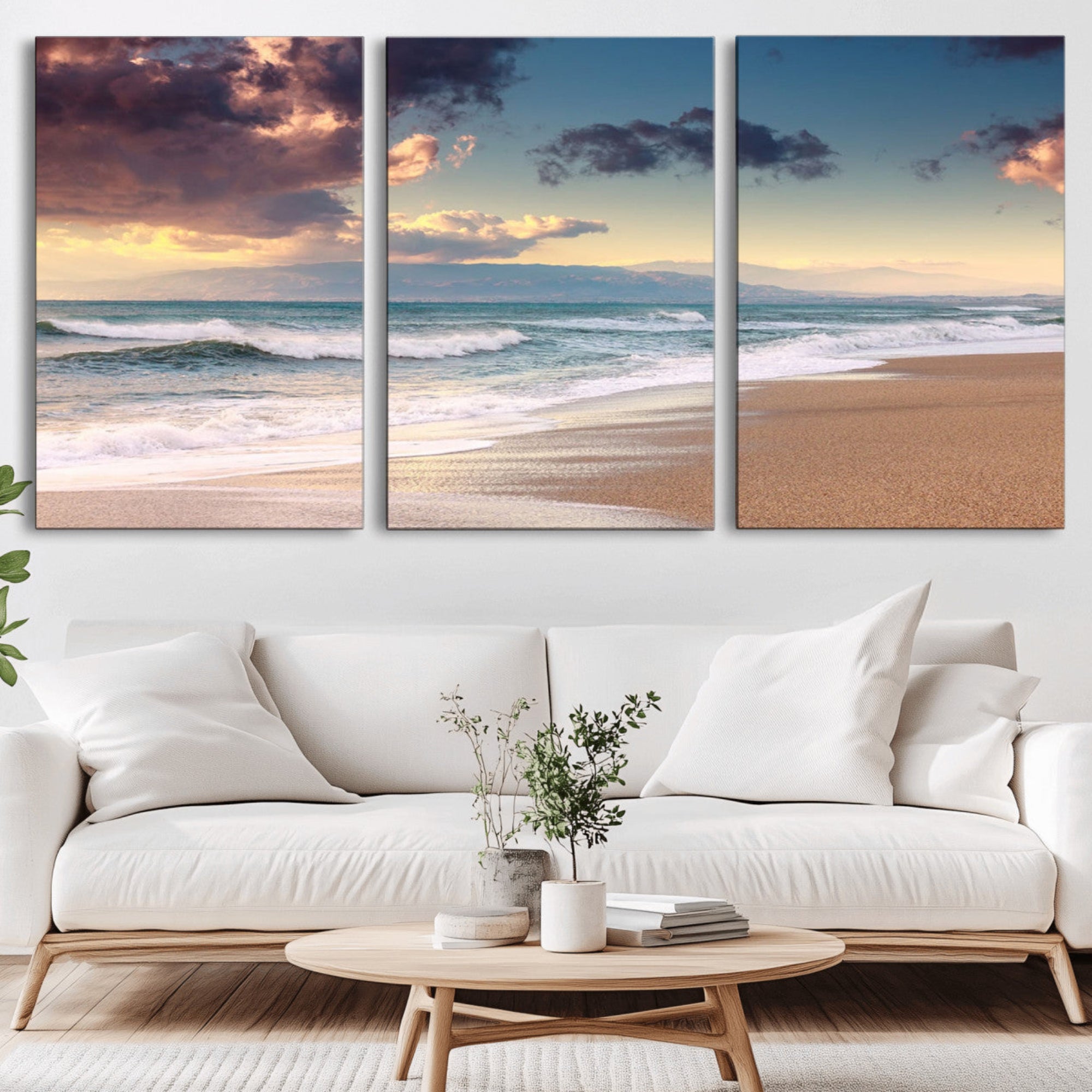 42253-MGV-CV-36X24-Cloudy Weather Beach Sunset Canvas Print | Sunrise Wall Art Canvas Print