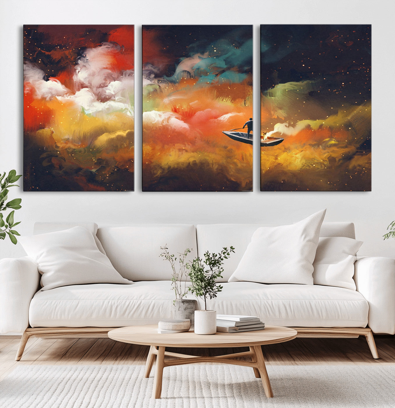 MGV-CV-60X30-3P - Surreal Space Adventure Canvas Wall Art – Dreamlike Abstract Galaxy Print – Framed and Ready to Hang for Living Room or Bedroom Decor