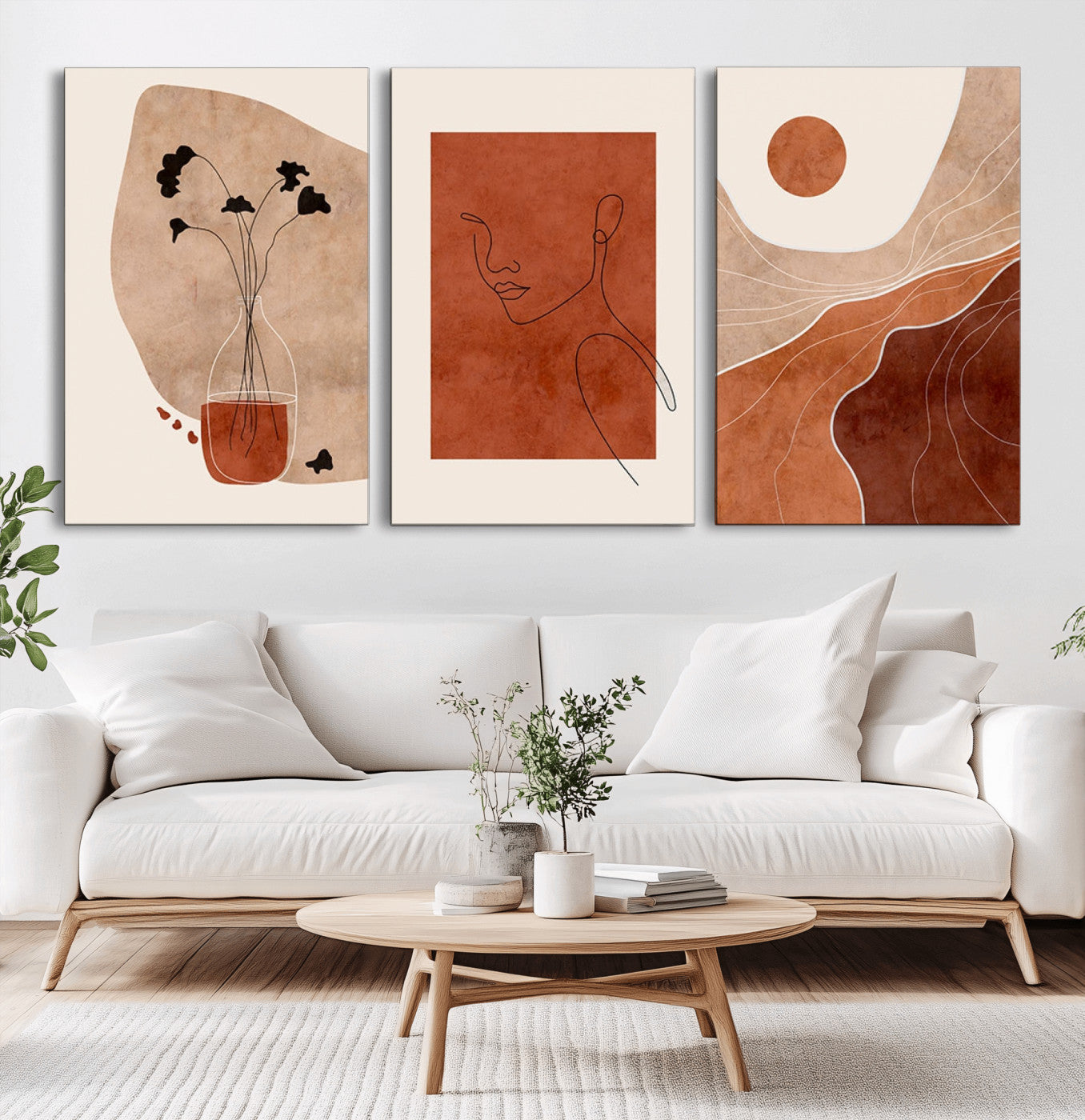 MGV-CV-60X30-3P - Boho Sunset Mountain Canvas Print, Modern Boho Sunset Mountain Landscape Triptych – Giclée Canvas