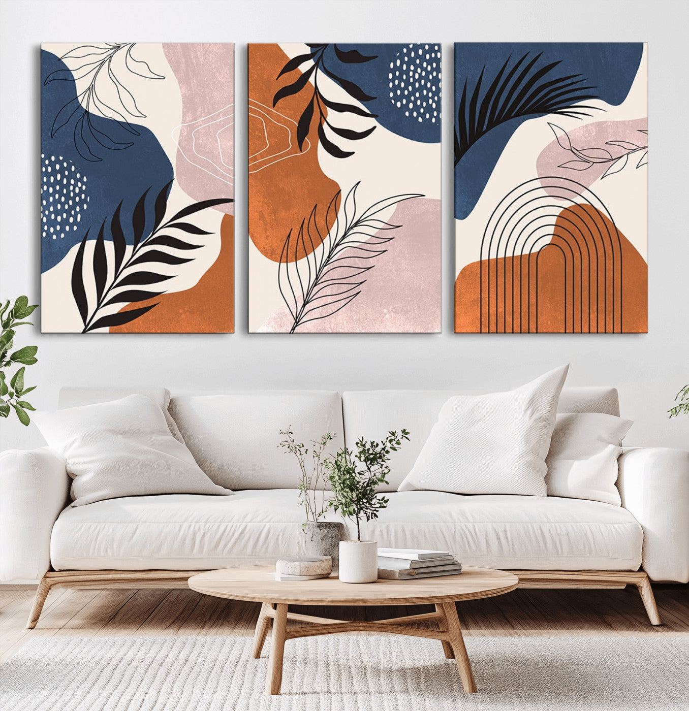 MGV-CV-60X30-3P - Boho Wall Art Canvas Print Set Mid-Century Prints Bohemian Wall Artwork Prints Boho Neutral,