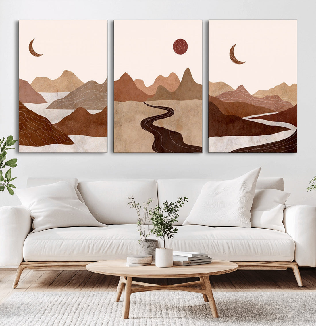 Boho Wall Art Canvas Print Set | Mid-Century Bohemian Wall Artwork, Boho Neutral