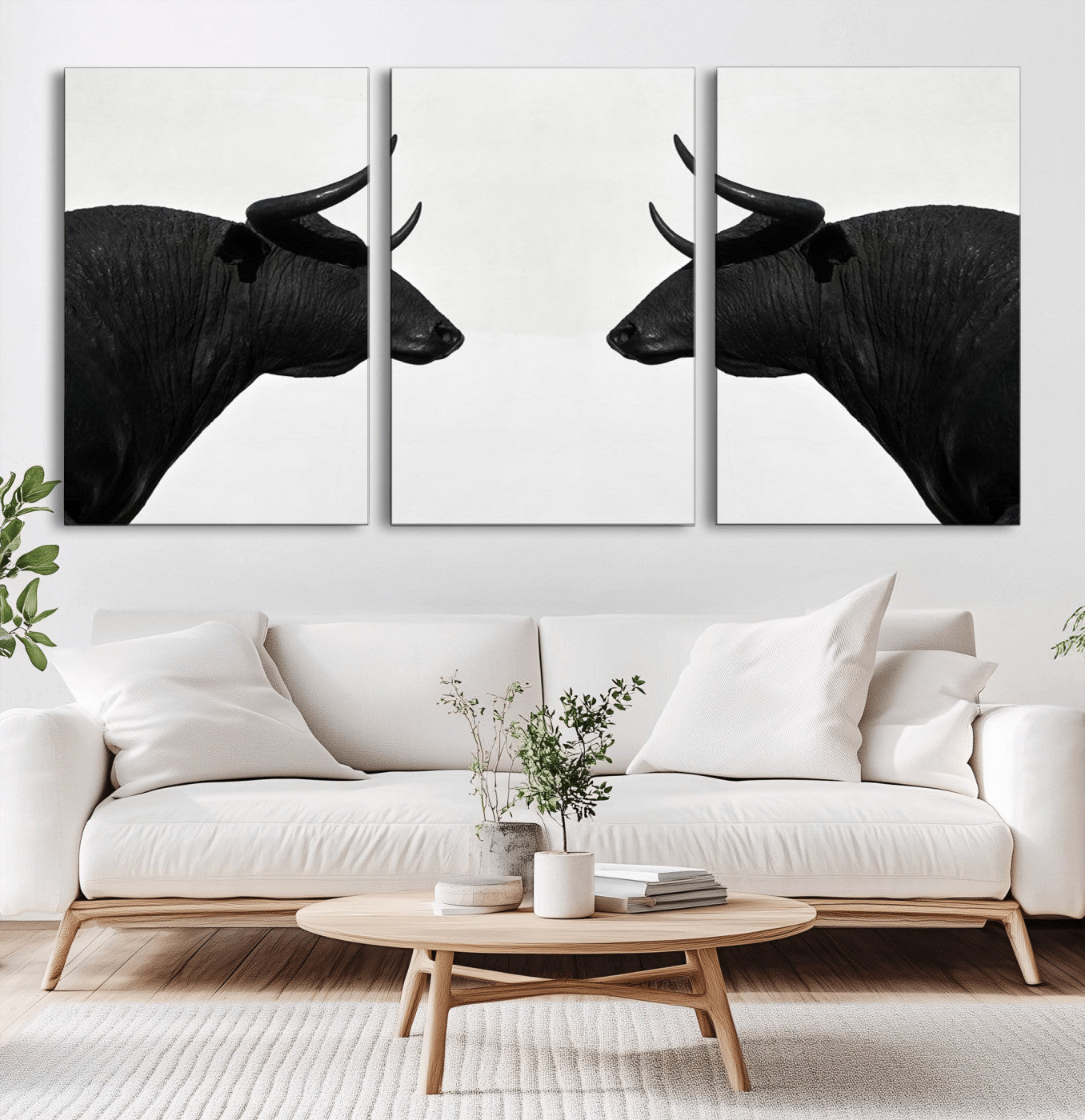-Spanish Bull Art - Framed Black and White Bull Canvas Print for Modern Rustic Home or Office Decor