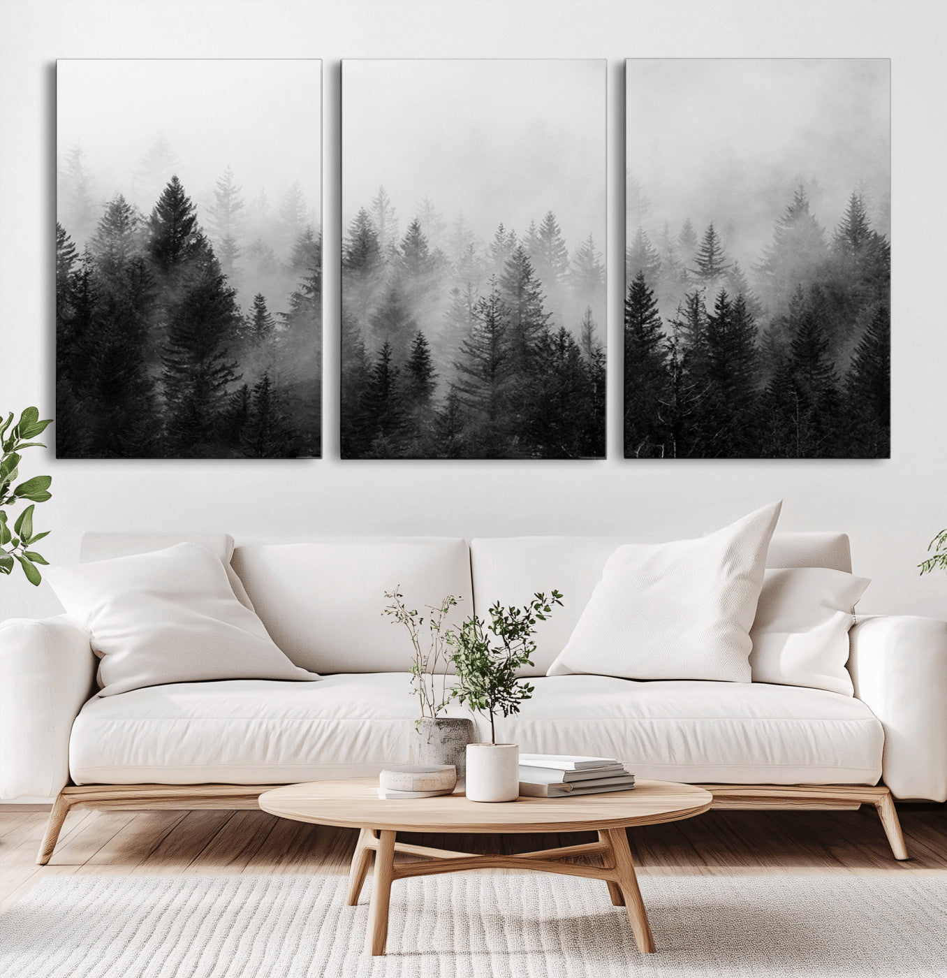 MGV-CV-60X30-3P - Fogy Forest Canvas Wall Art Print - Mountain Wall Art with Pine Trees and Misty Forest Canvas Print