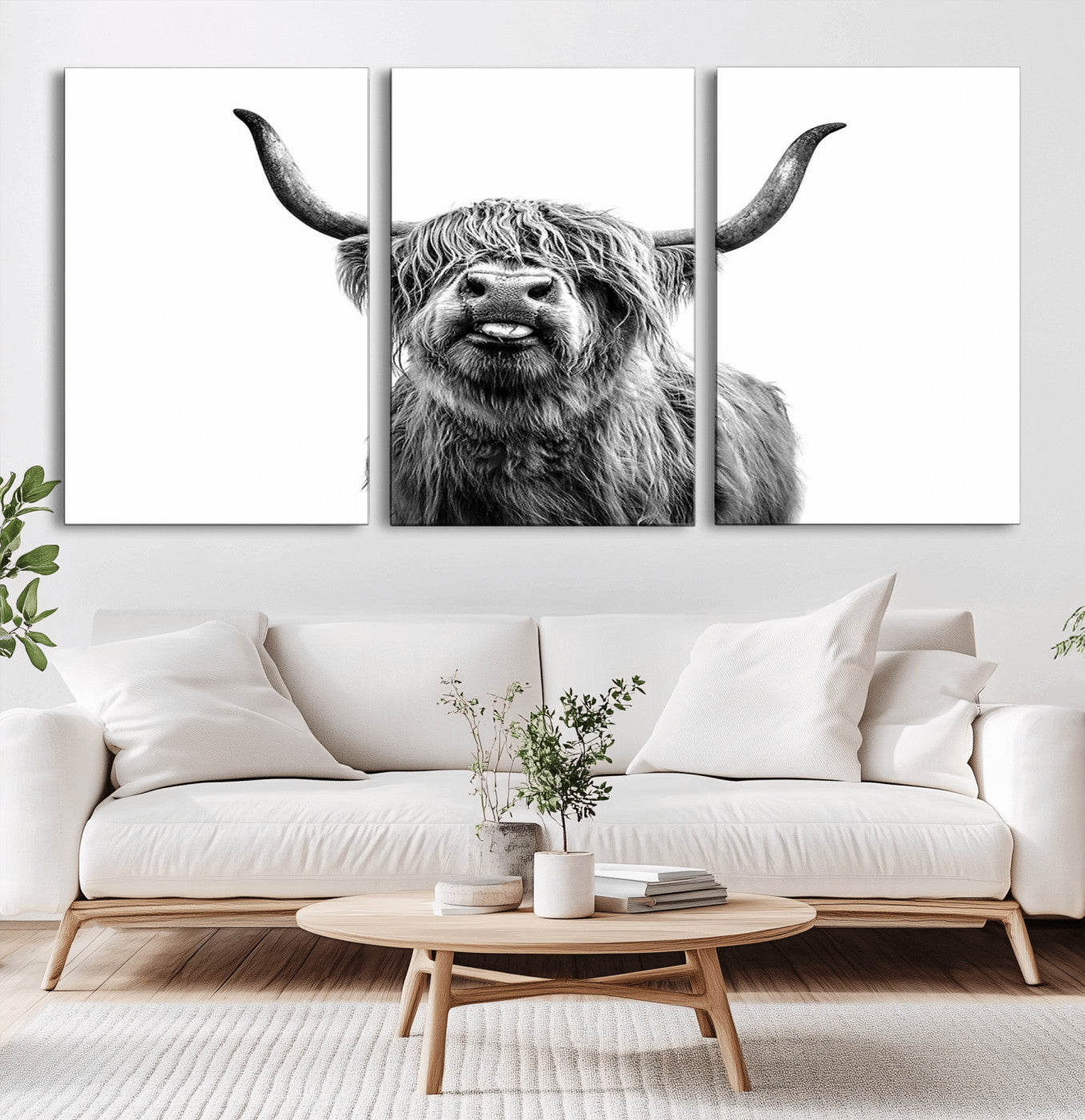 MGV-CV-60X30-3P - Fanny Scottish Highland Cow Cattle Art Print Farmhouse Wall Art Canvas Print