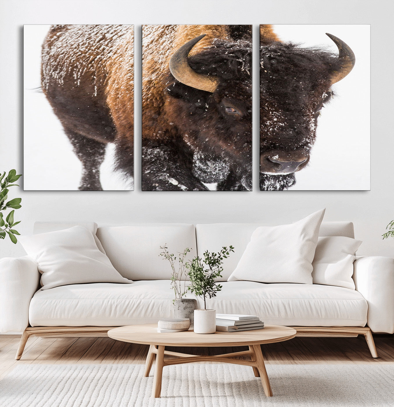 MGV-CV-60X30-3P - Bison Wall Art Canvas Print For Farmhouse, Wild Animal Wall Art