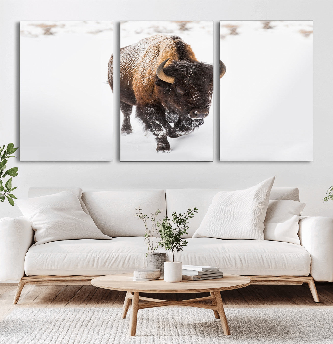 MGV-CV-60X30-3P - Bison Winter Wall Art Canvas Print For Farmhouse Decor