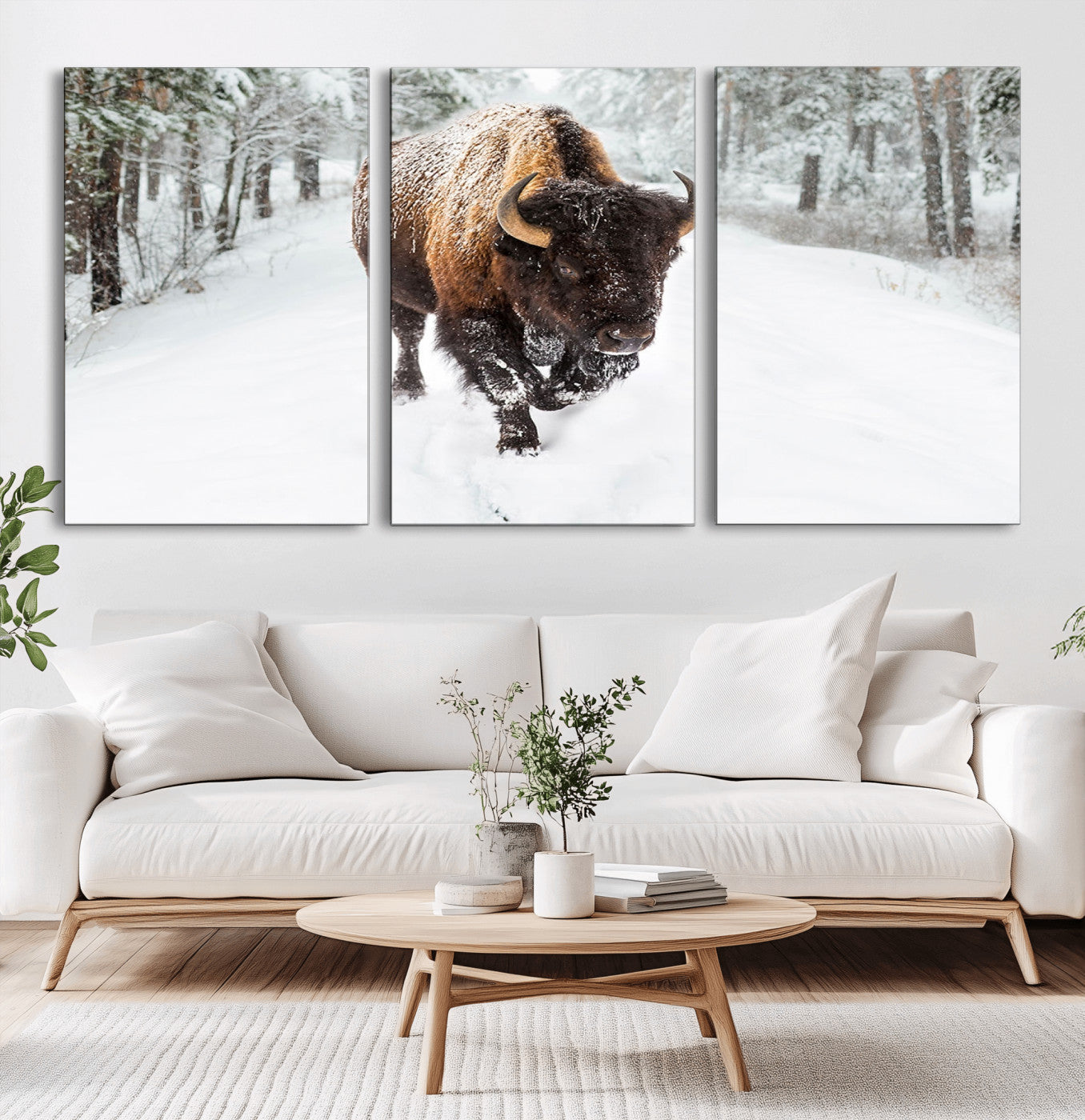 MGV-CV-60X30-3P - Bison Wall Art Canvas Print For Farmhouse, Animal Canvas Print, Wild Animal Wall Art