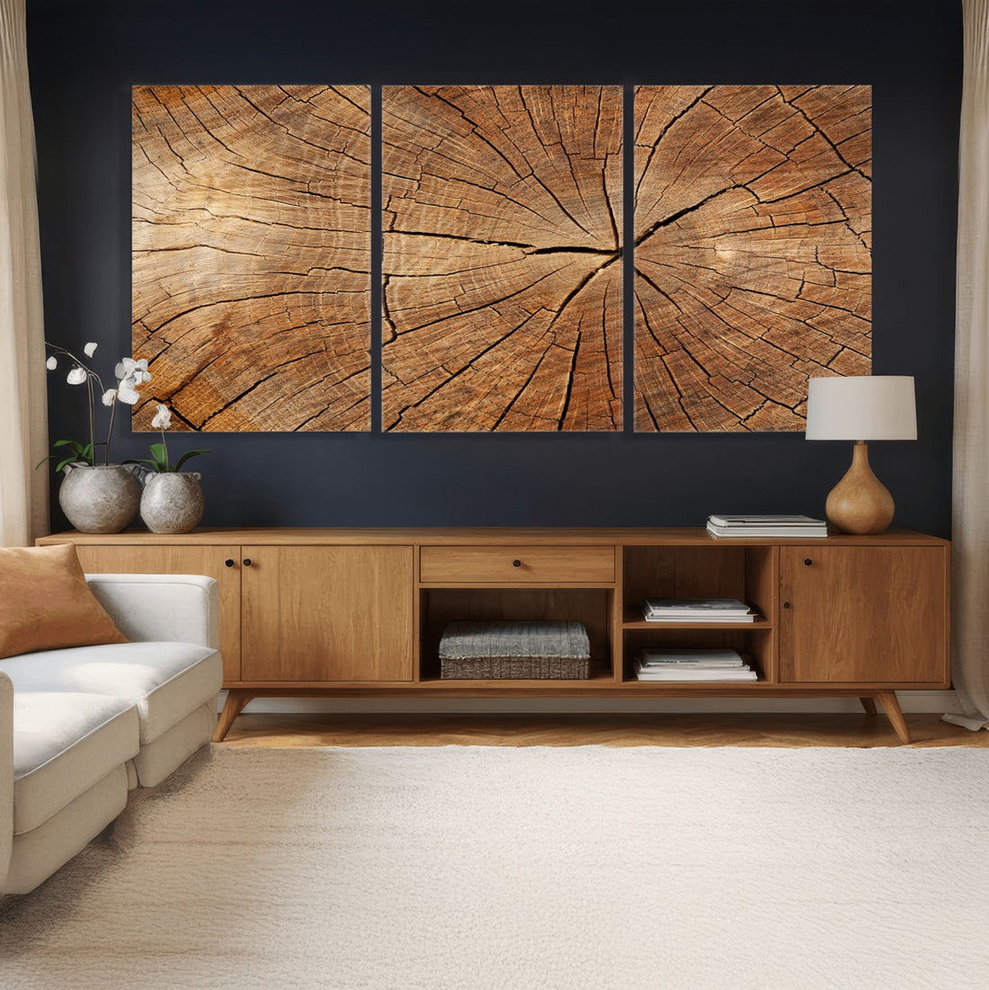 Tree Ring Canvas Art, Rustic Wood Grain Wall Art, Tree Slice Decor for Modern Homes