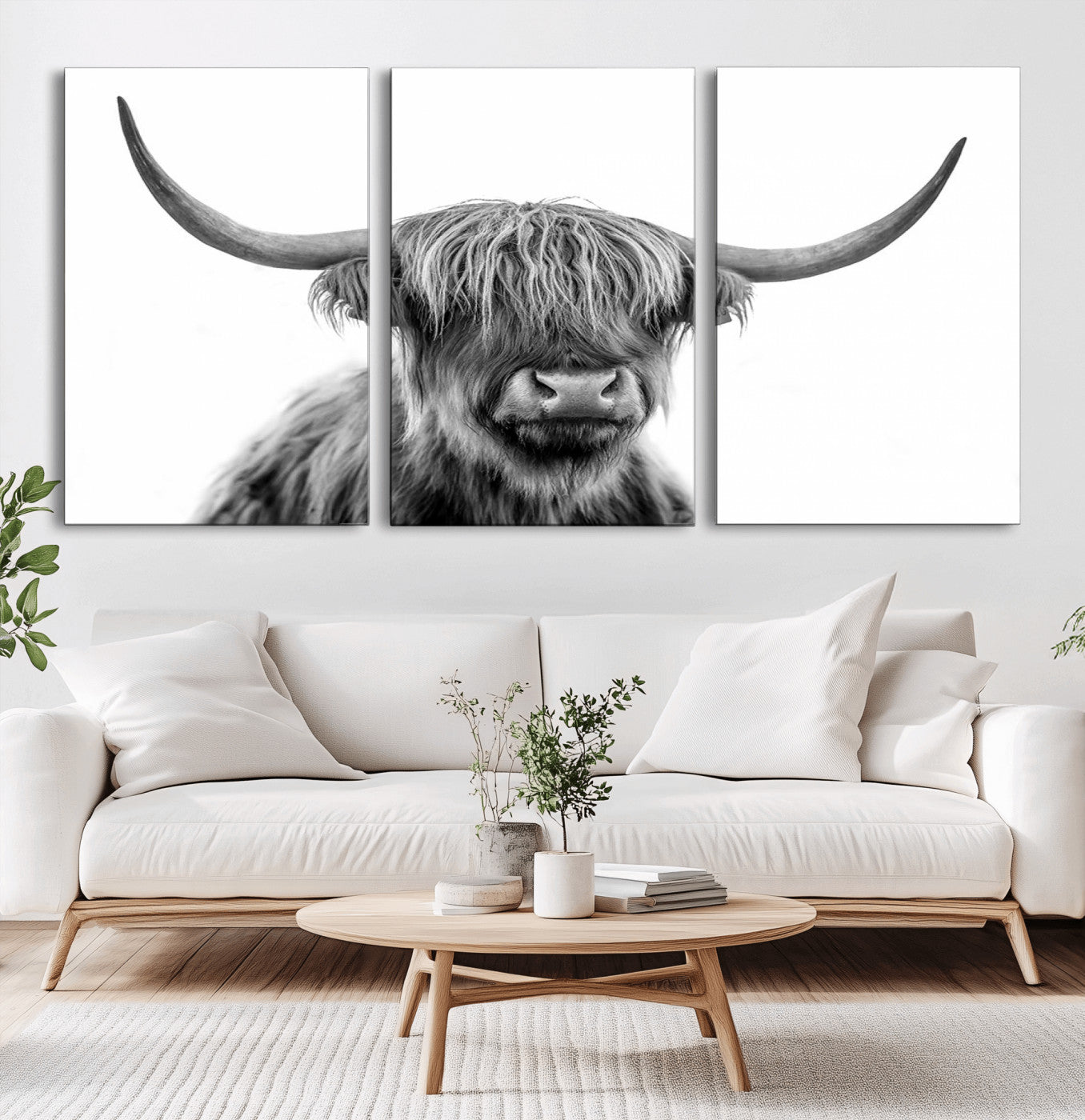 -Scottish Highland Cow Cattle Art Print Wall Art Canvas Print for Farmhouse Decor, Framed Scottish