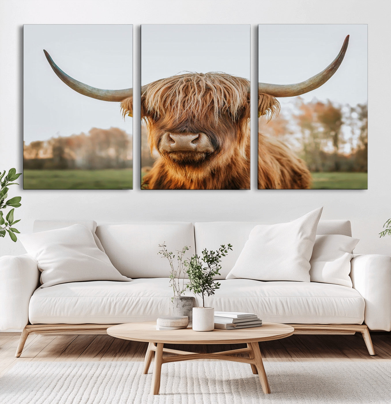 MGV-CV-60X30-3P - Highland Cow Animal Scottish Cattle Art Print Farmhouse Wall Art Canvas Print