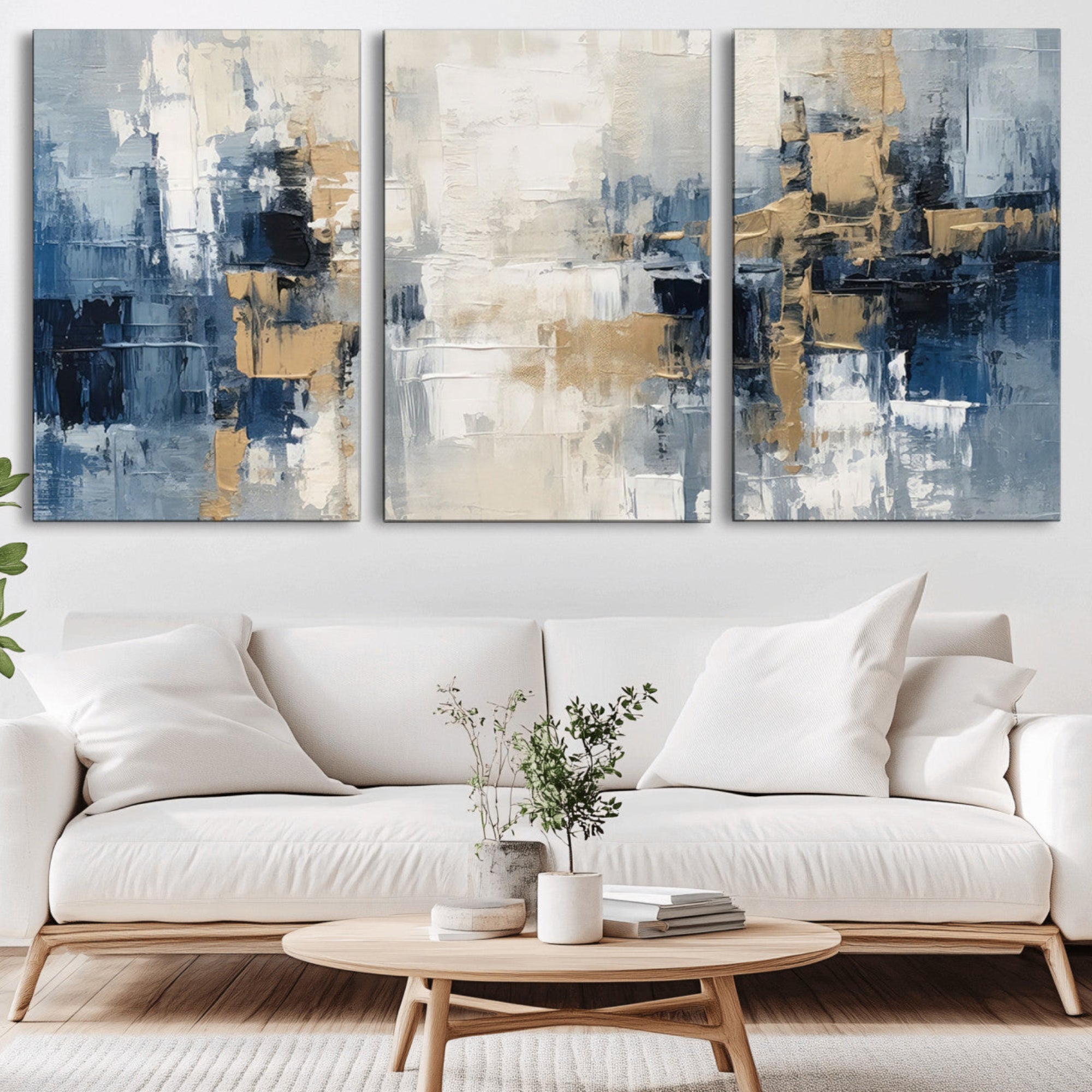 44344-MGV-CV-36X24-Modern Abstract Canvas Wall Art in Blue and Gold Tones | Large Contemporary Art for Living Room,