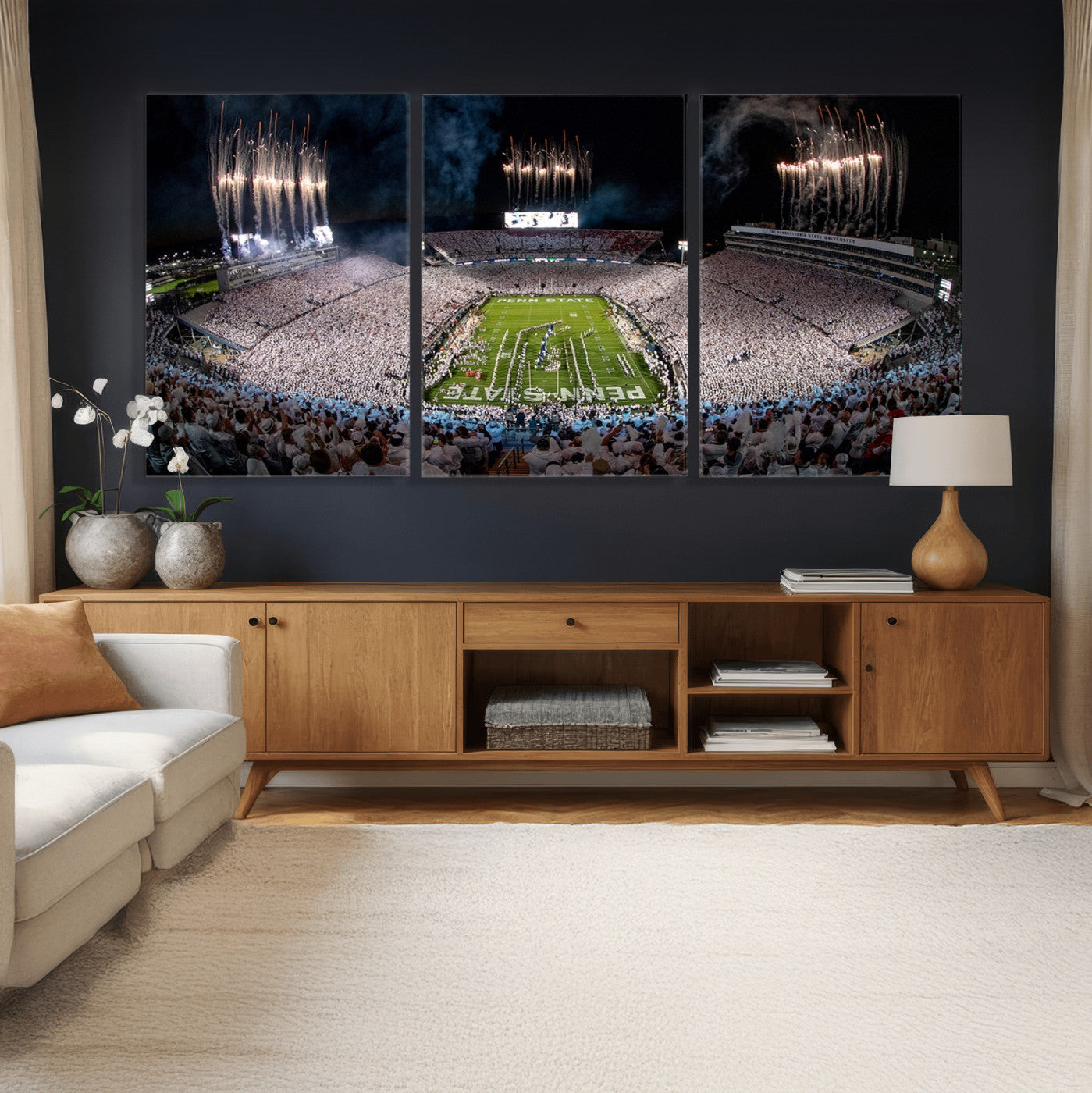 11391-MGV-CV-36X24 - Penn State Football Wall Art Canvas Print – Framed Stadium Game Day Sports Team Spirit Artwork for Home, Office