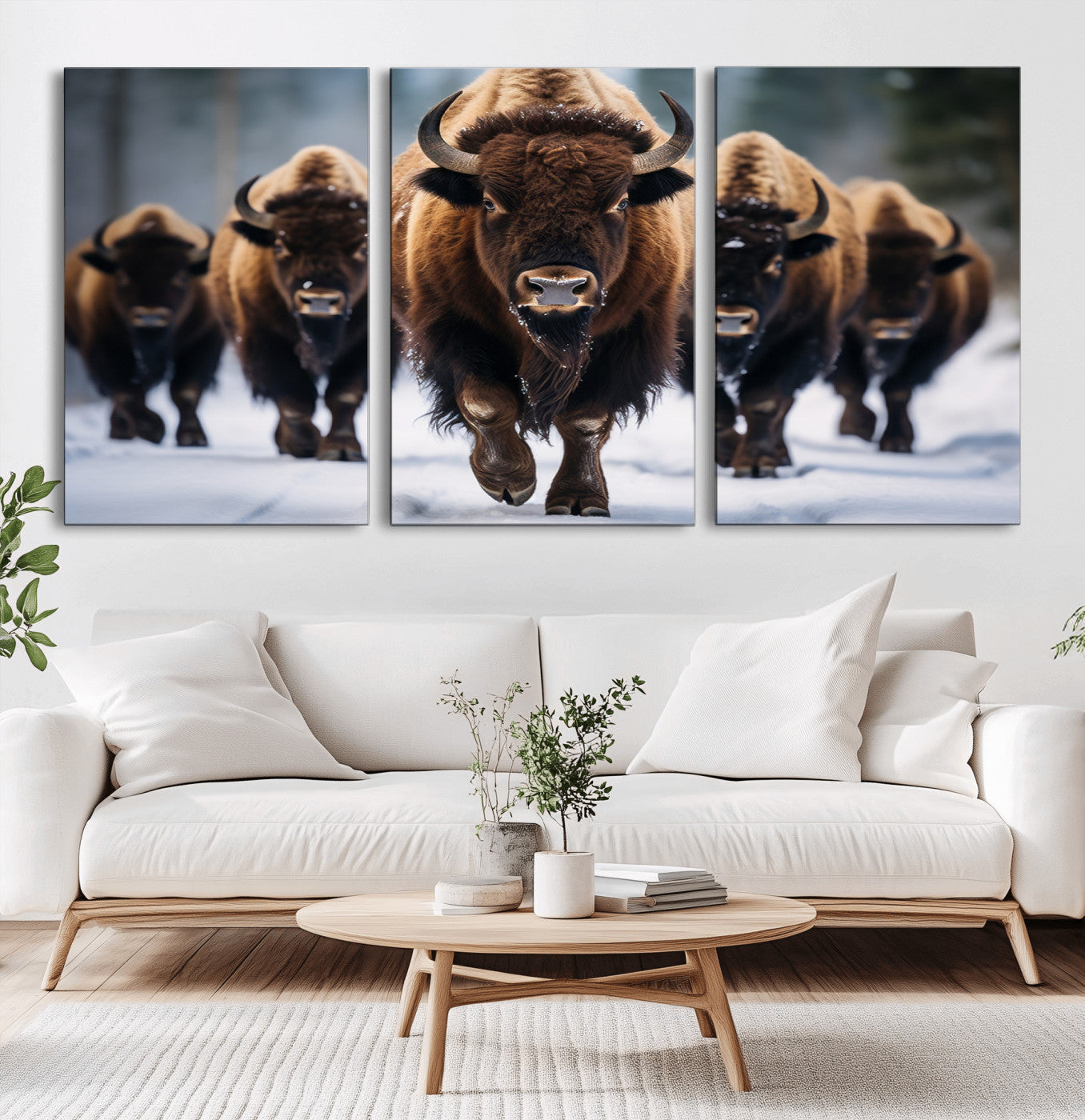 MGV-CV-60X30-3P - Buffalo Wall Art Canvas Print, American Bison Herd Wall Art Canvas Print - Bison Canvas Print
