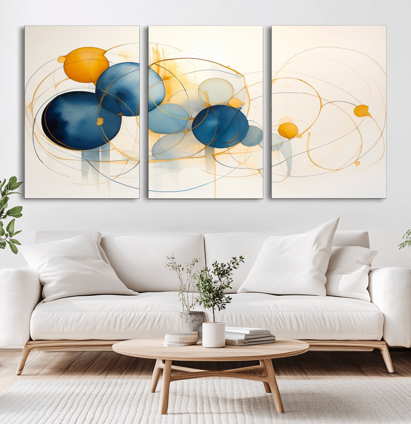 -Geometric Blue Orange Abstract Wall Art Canvas, Geometric Blue Orange Canvas Print