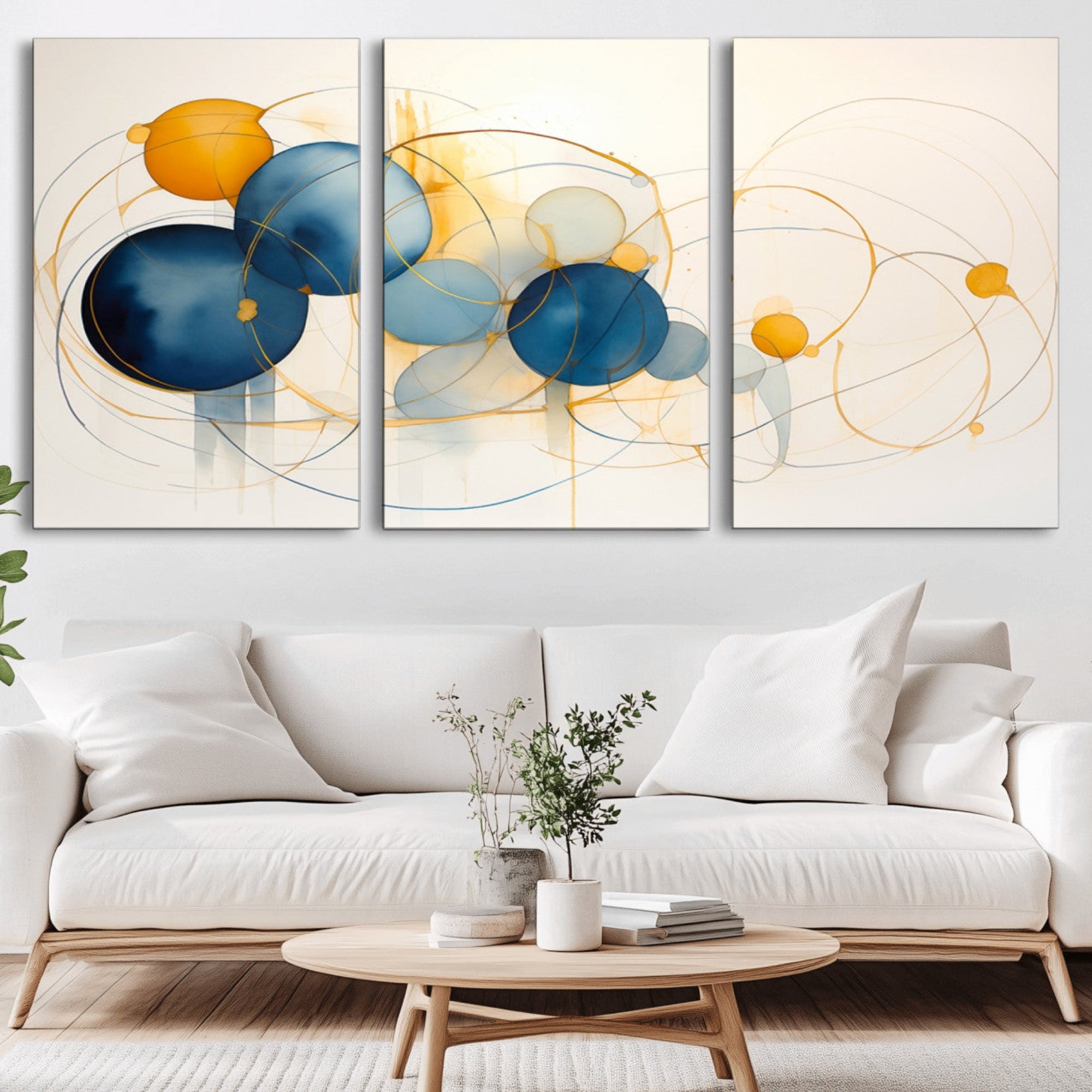 36188-MGV-CV-36X24-Geometric Blue Orange Abstract Wall Art Canvas, Geometric Blue Orange Canvas Print