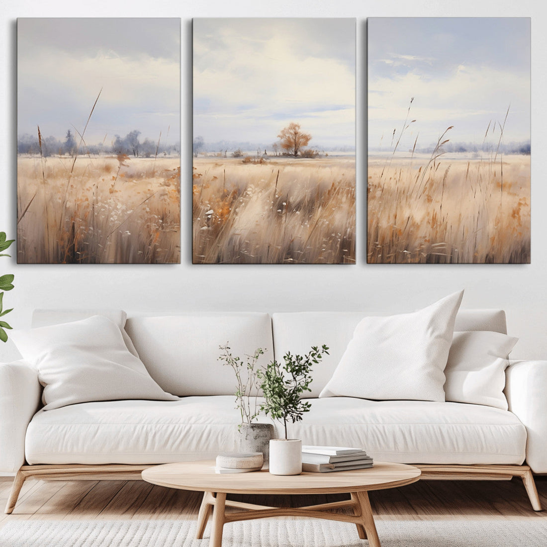 Golden Fields Wall Art Print Canvas | Serene Minimalist Landscape for Farmhouse Decor