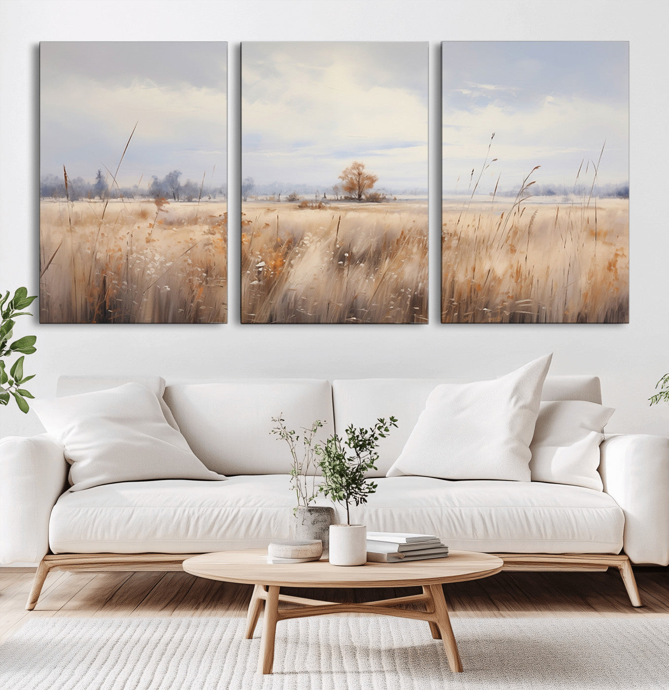 -Golden Fields Wall Art Print Canvas – Serene Landscape of Nature’s Tranquility in Minimalist for