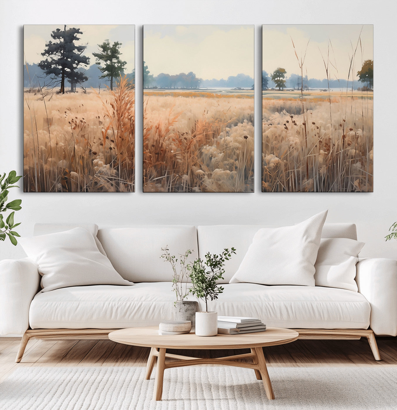 -Golden Fields Canvas Wall Art Print – Serene Landscape of Nature’s Tranquility in Minimalist Modern