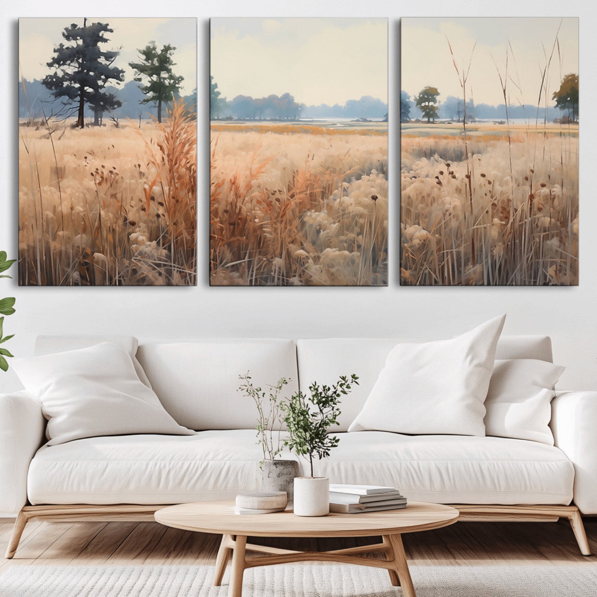 98822-MGV-CV-36X24-Golden Fields Canvas Wall Art Print – Serene Landscape of Nature’s Tranquility in Minimalist Modern