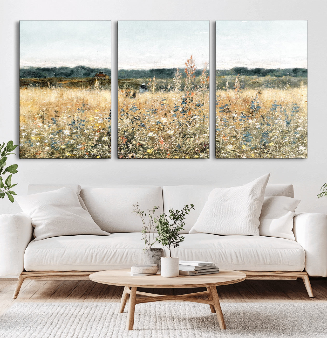 MGV-CV-60X30-3P - Wildflower Field Wall Art Canvas | Nature-Inspired Landscape Canvas Print for Living Room or Office | Rustic Floral Decor