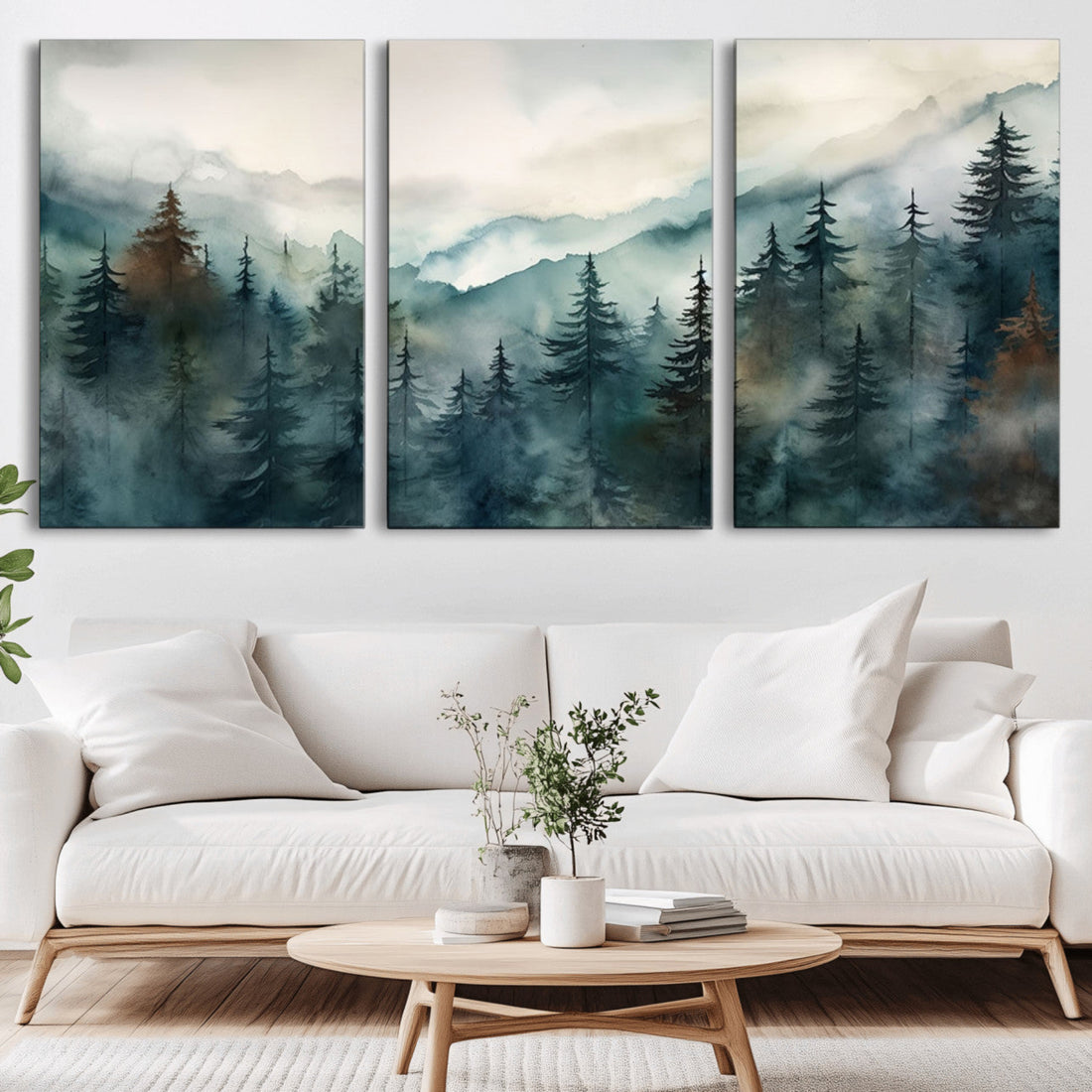 Serenity Forest Wall Art Canvas | Foggy Mountain Landscape Canvas Print for Living Room or Office