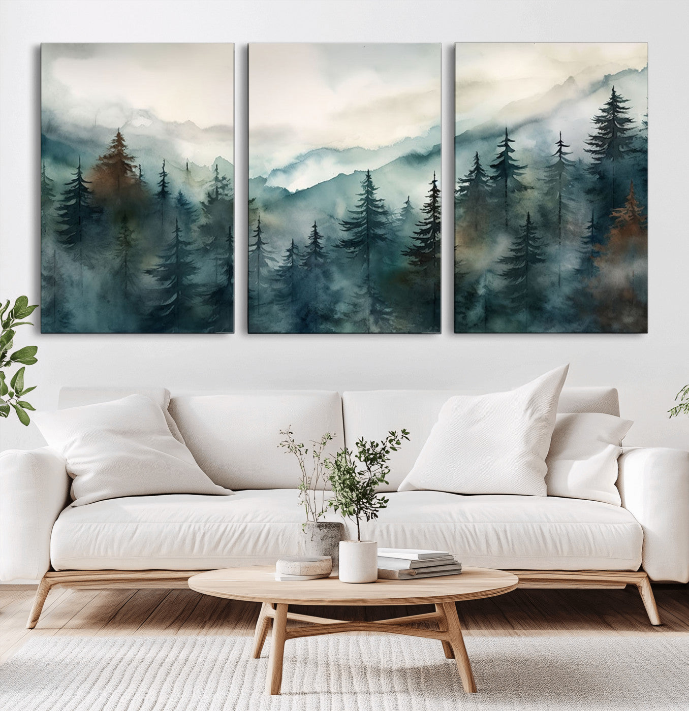 MGV-CV-60X30-3P - Serenity Forest Wall Art Canvas | Foggy Mountain Landscape Canvas Print for Living Room or Office | Nature-Inspired Woodland Decor