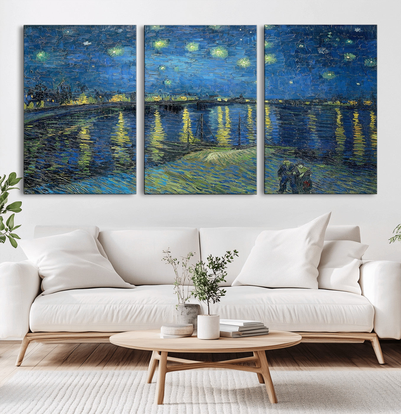 -Vincent van Gogh Starry Night over the Rhone Abstract Wall Art Canvas, Starry Night Canvas Print