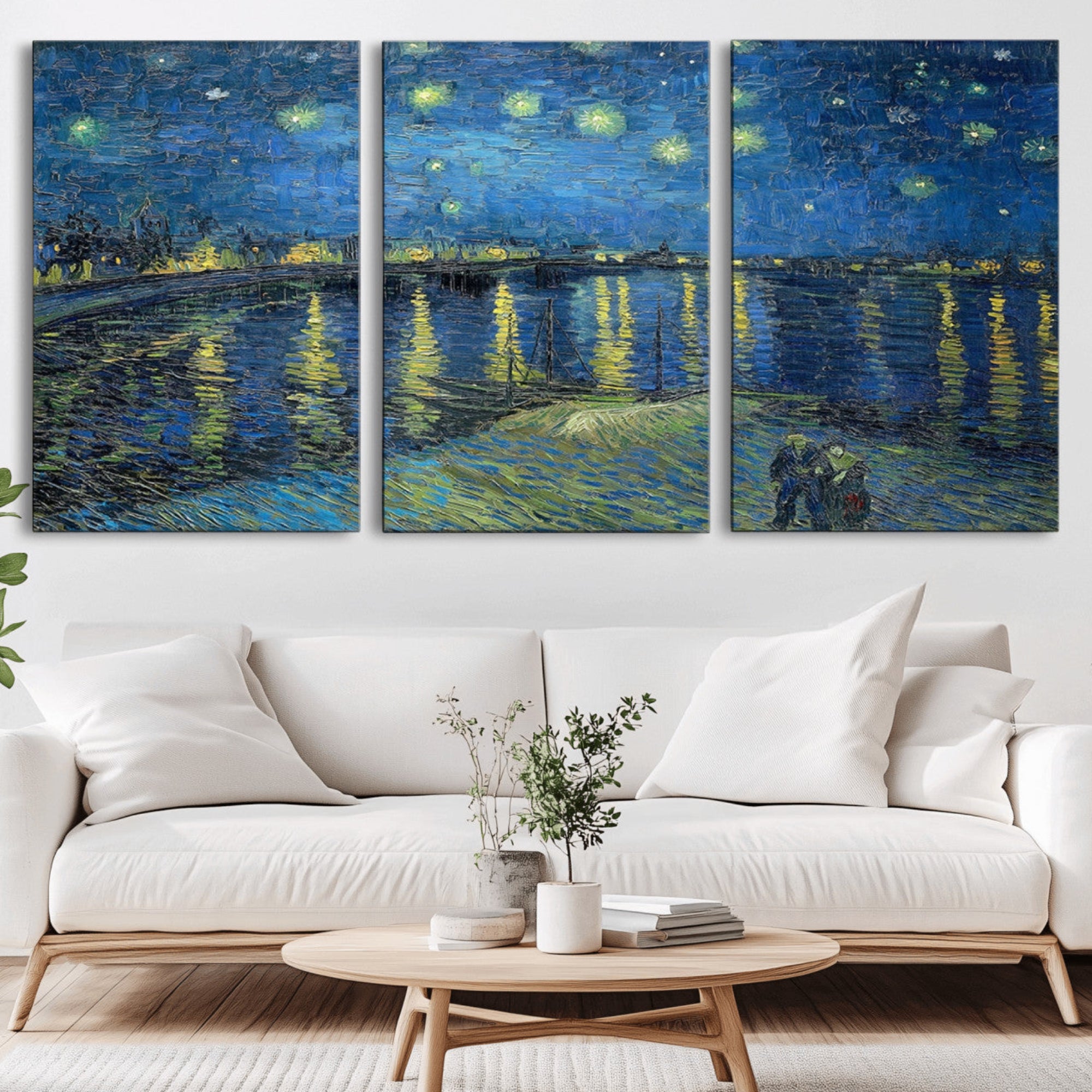 94605-MGV-CV-36X24-Vincent van Gogh Starry Night over the Rhone Abstract Wall Art Canvas, Starry Night Canvas Print