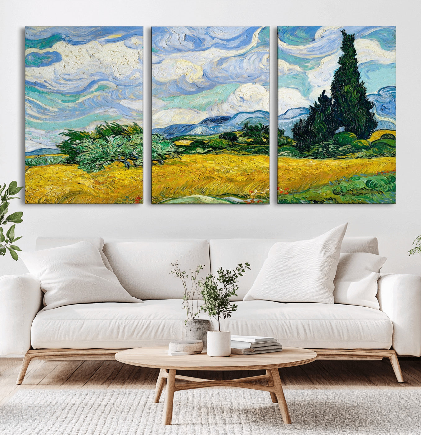 MGV-CV-60X30-3P - Wheatfield With Cypresses By Van Gogh Painting Wall Art Canvas Print