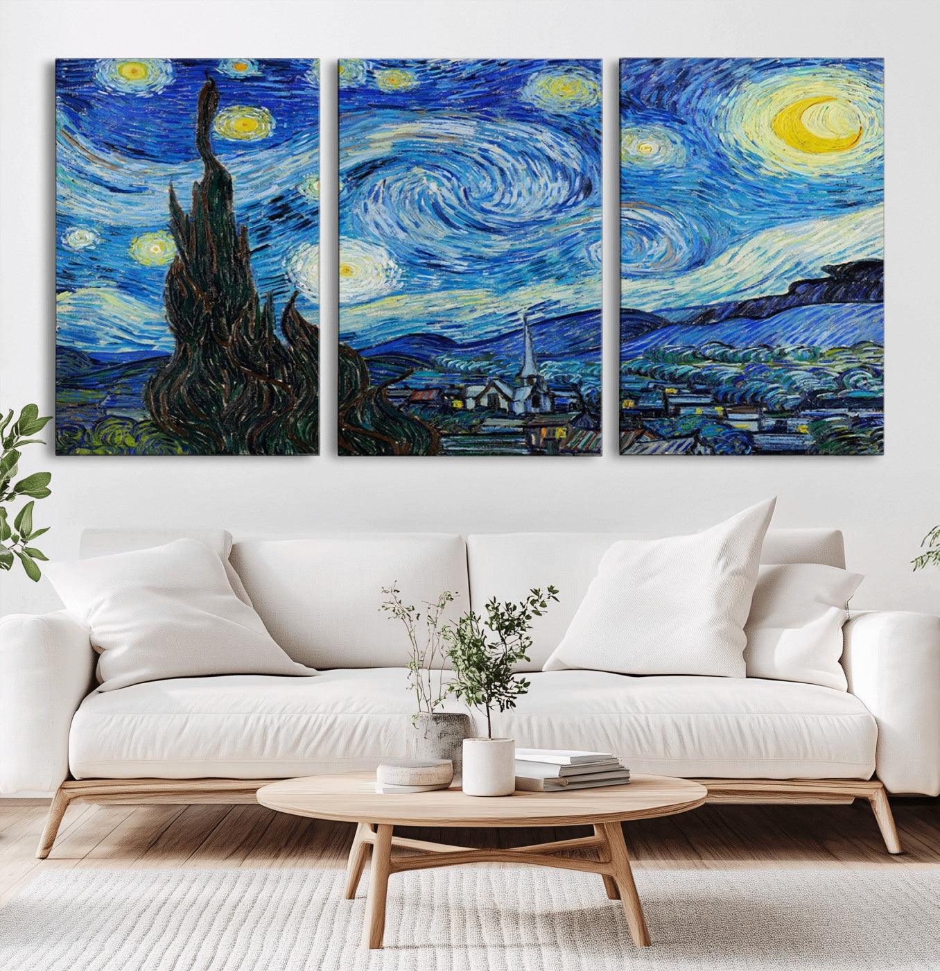 MGV-CV-60X30-3P - Vincent Van Gogh The Starry Night Abstract Wall Art Canvas Print