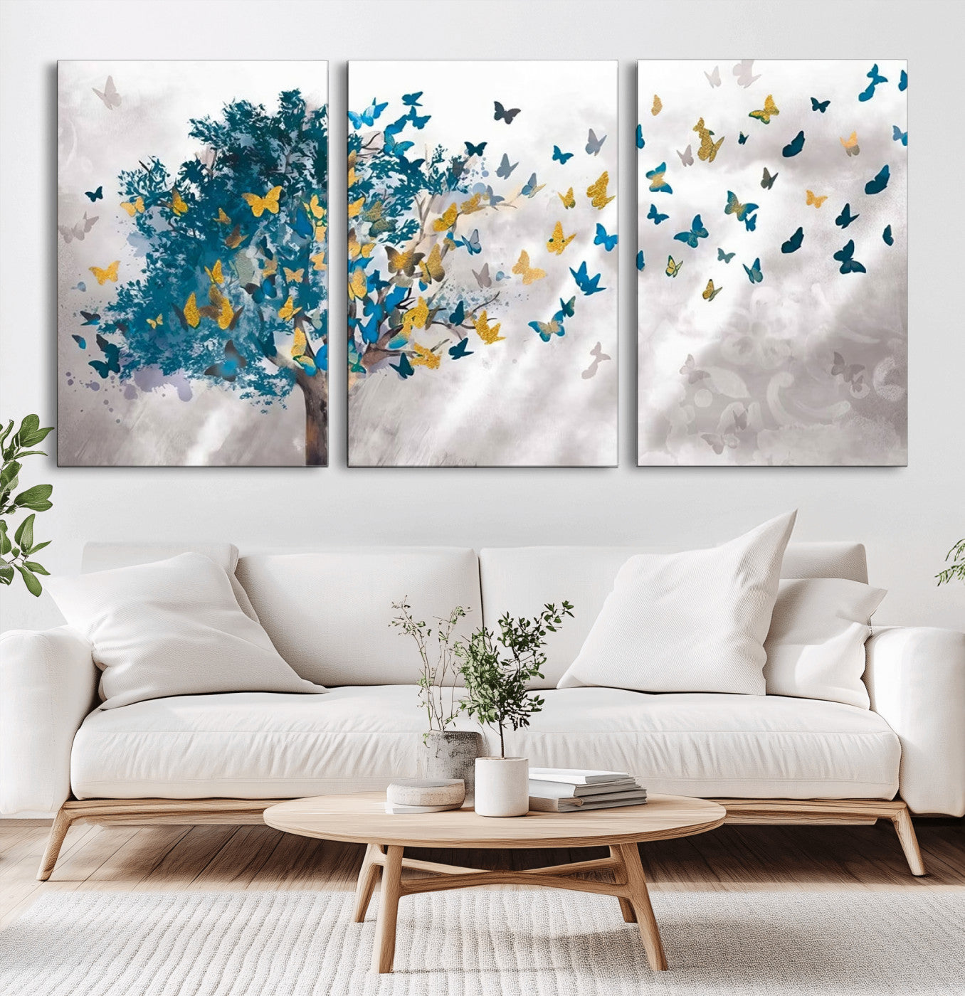 MGV-CV-60X30-3P - Tree Butterfly Abstract Tree and Butterfly Wall Art Canvas Print