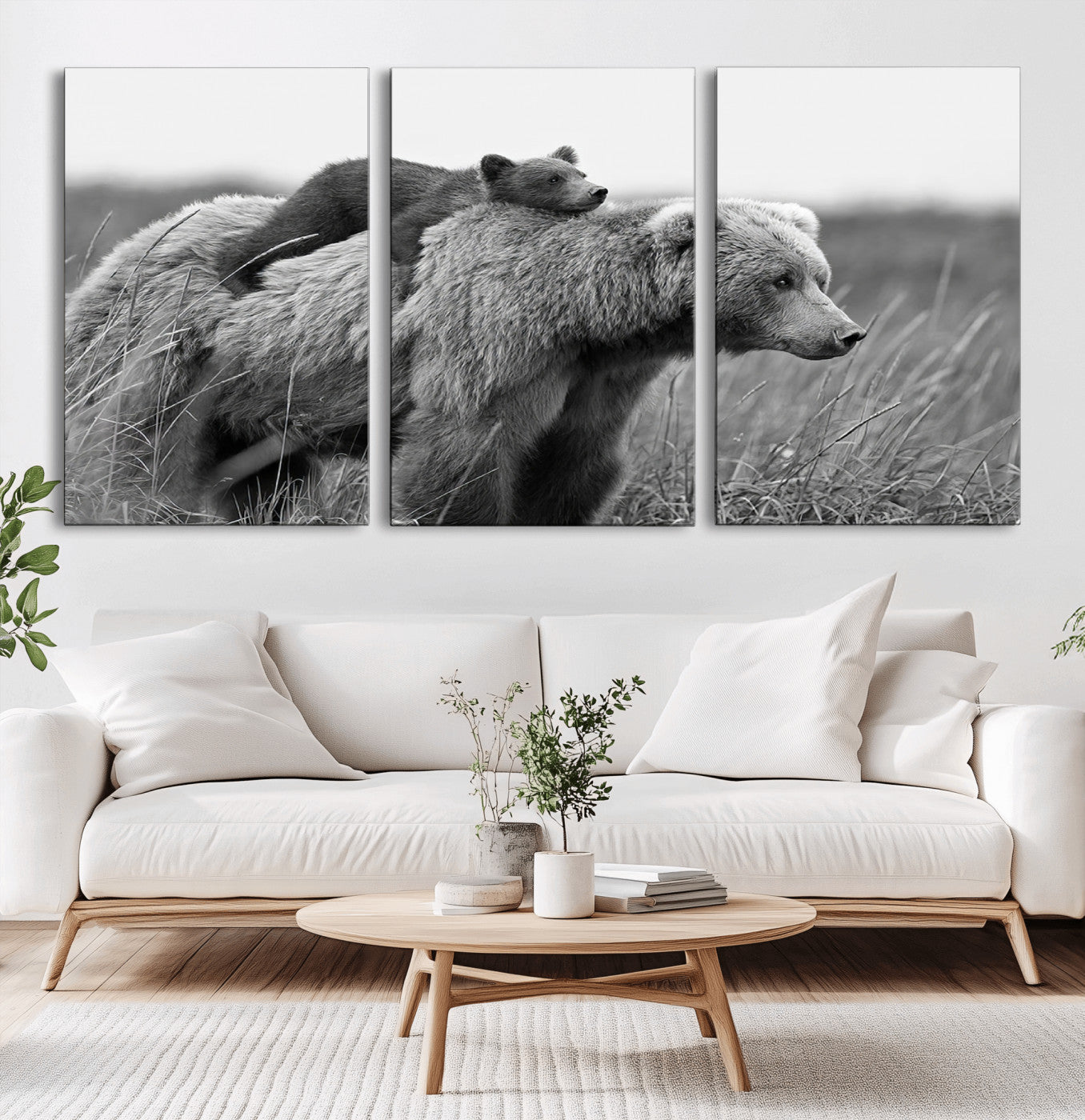 MGV-CV-60X30-3P - Bear and Cub Wall Art Canvas | 399 Bear Cub Wildlife-Inspired Animal Art for Living Room or Office | Grizzly Bear Print of Photography