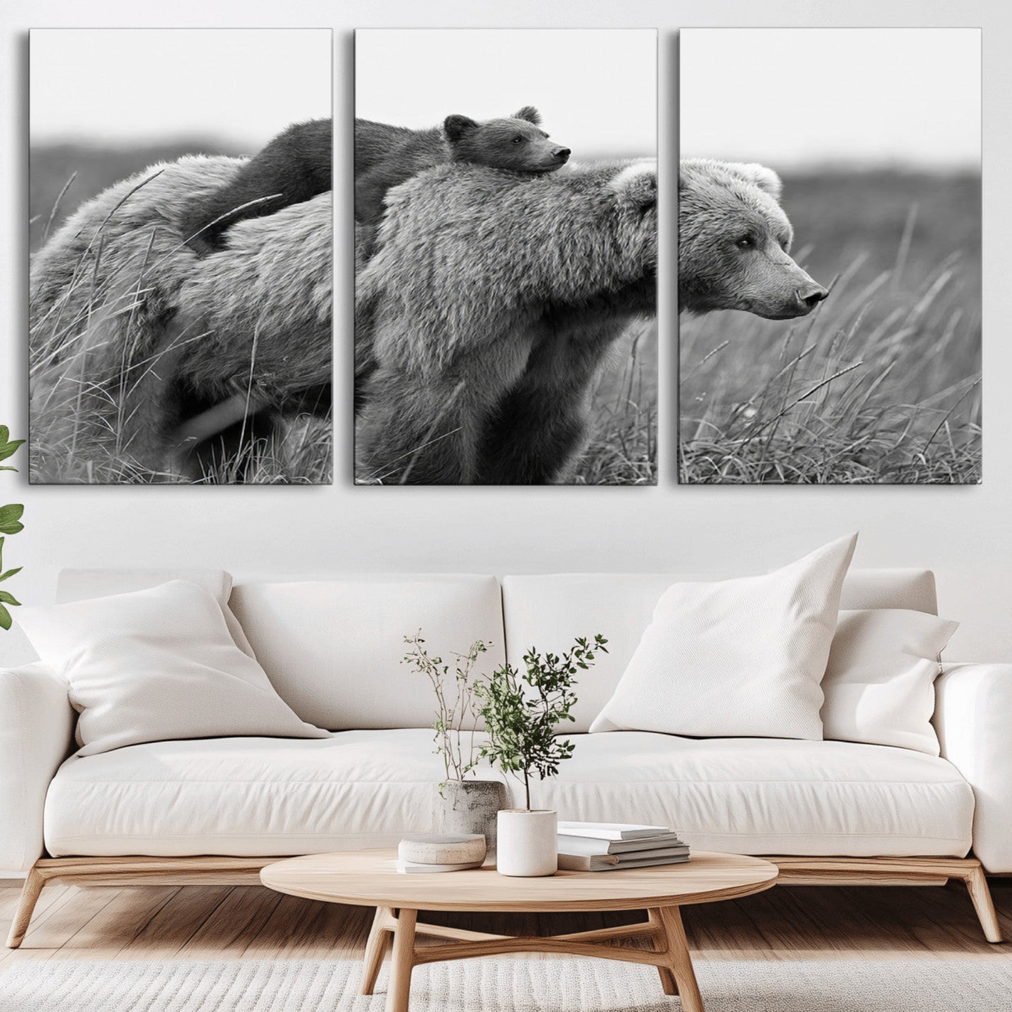 76338-MGV-CV-36X24-Bear and Cub Wall Art Canvas | 399 Bear Cub Wildlife-Inspired Animal Art for Living Room or Office |