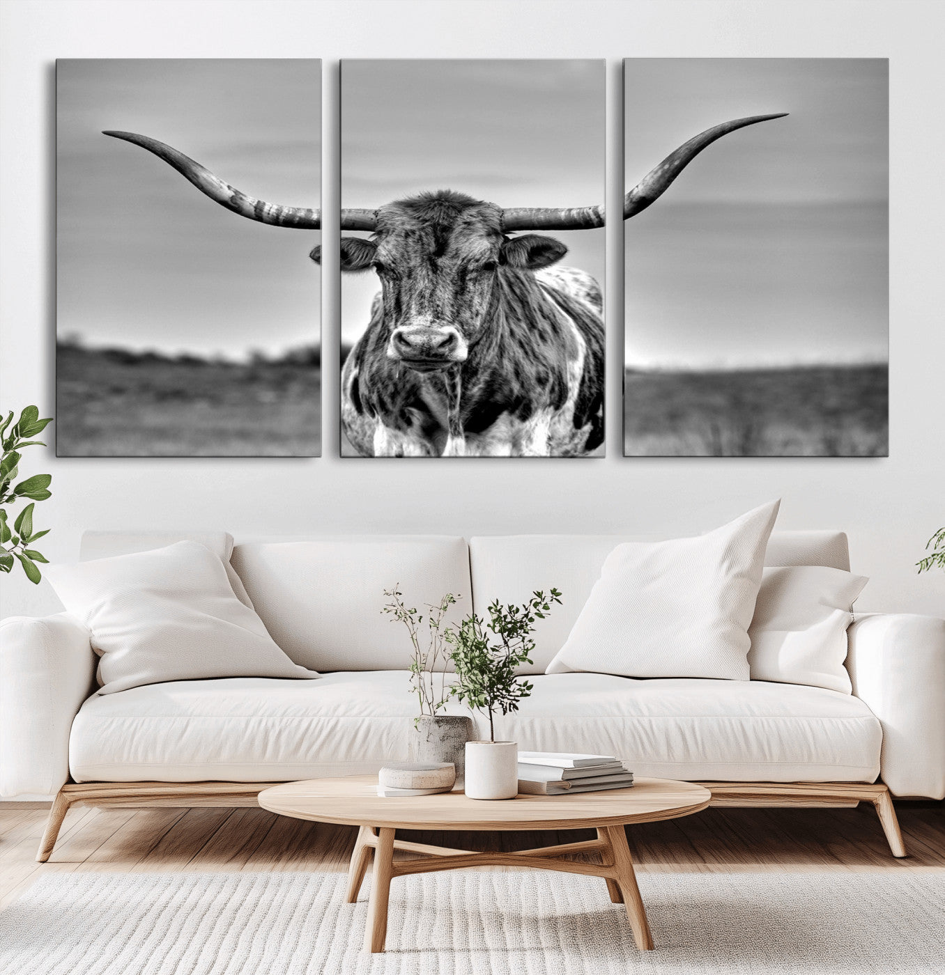 MGV-CV-60X30-3P - Texas Longhorn Cpw Wall Art, Texas Longhorn Canvas, Cattle Canvas Print